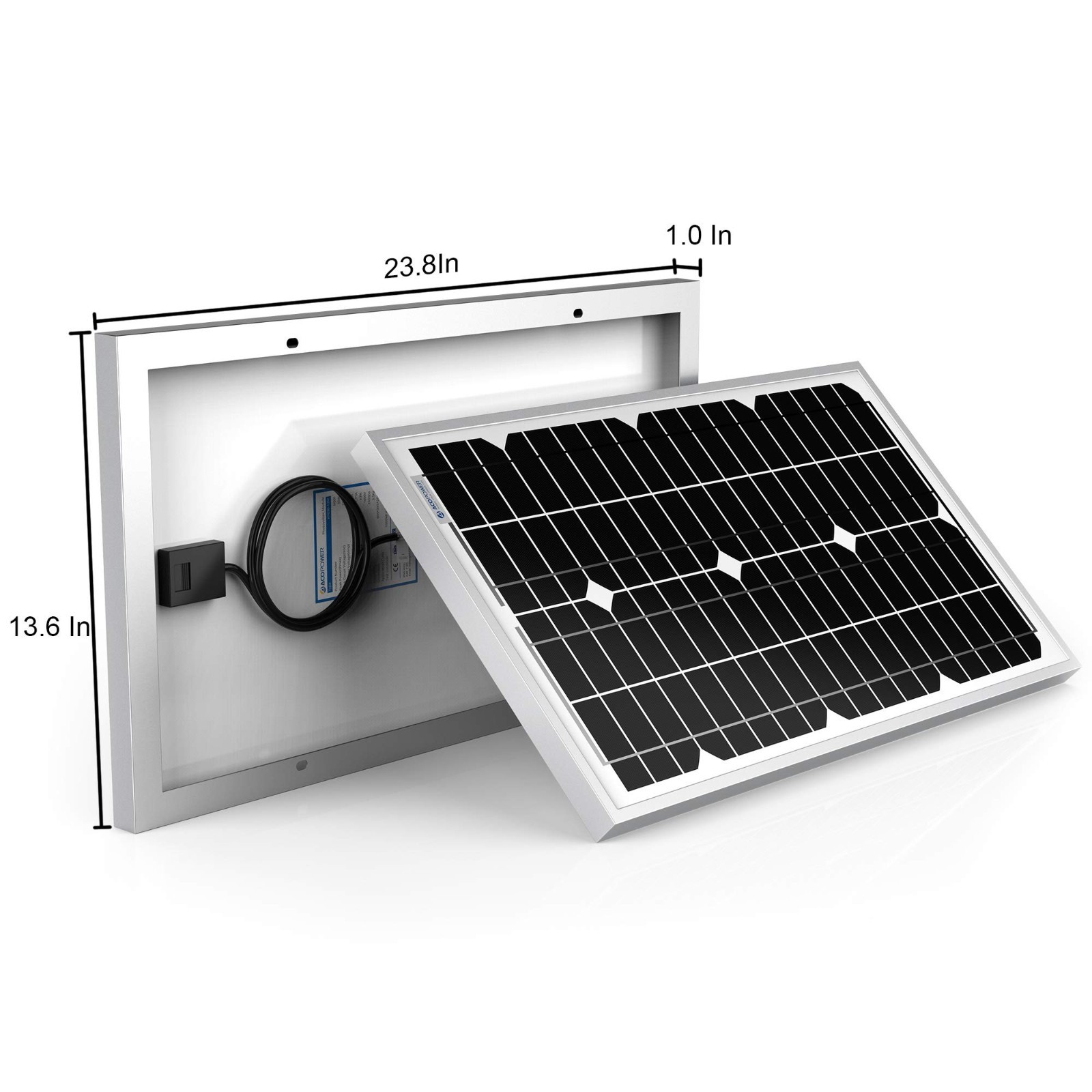 ACOPower 30 Watt Mono Solar Panel for 12V Battery Charging, Off Grid