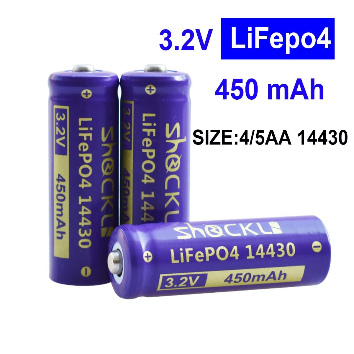 8Pack Shockli 14430 3.2 Volt 450mAh LiFePo4 3.2V Solar Battery for Solar Pane…