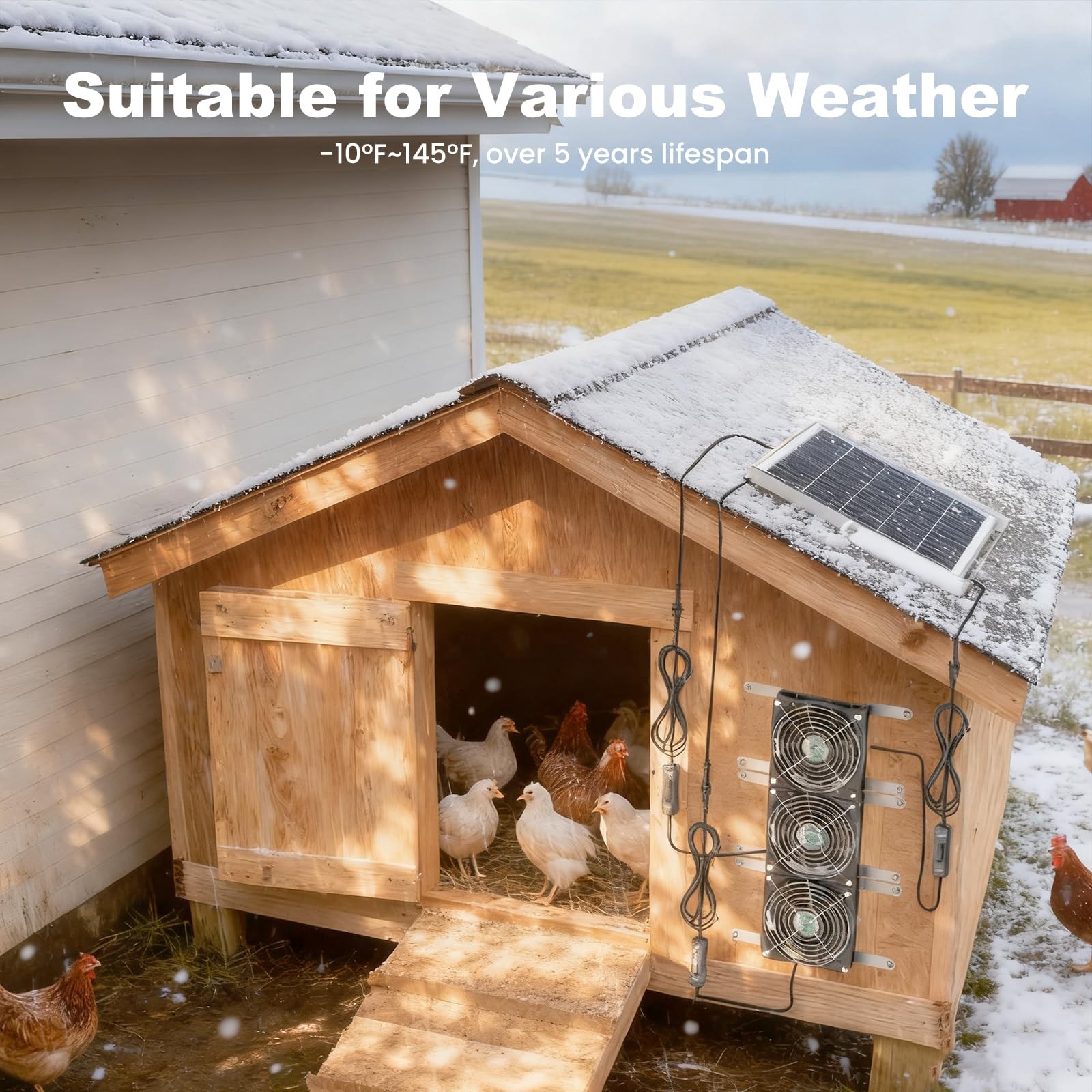 Solar Chicken Coop Fan 3 Kit 25W Solar Powered Greenhouse Fan Outdoor Waterproof