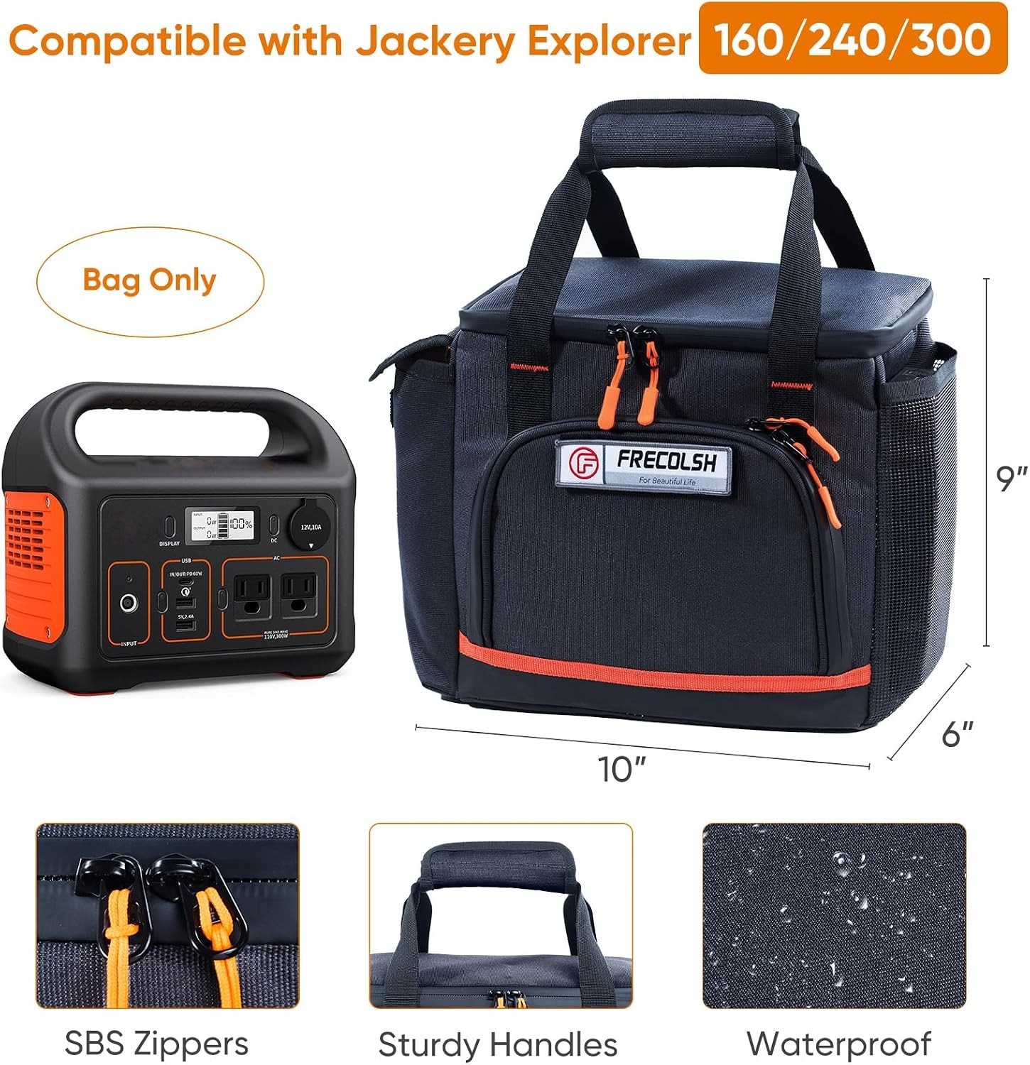 Sturdy Waterproof Bag for Jackery Explorer 300 / 240 / 160 – Ideal for Camping