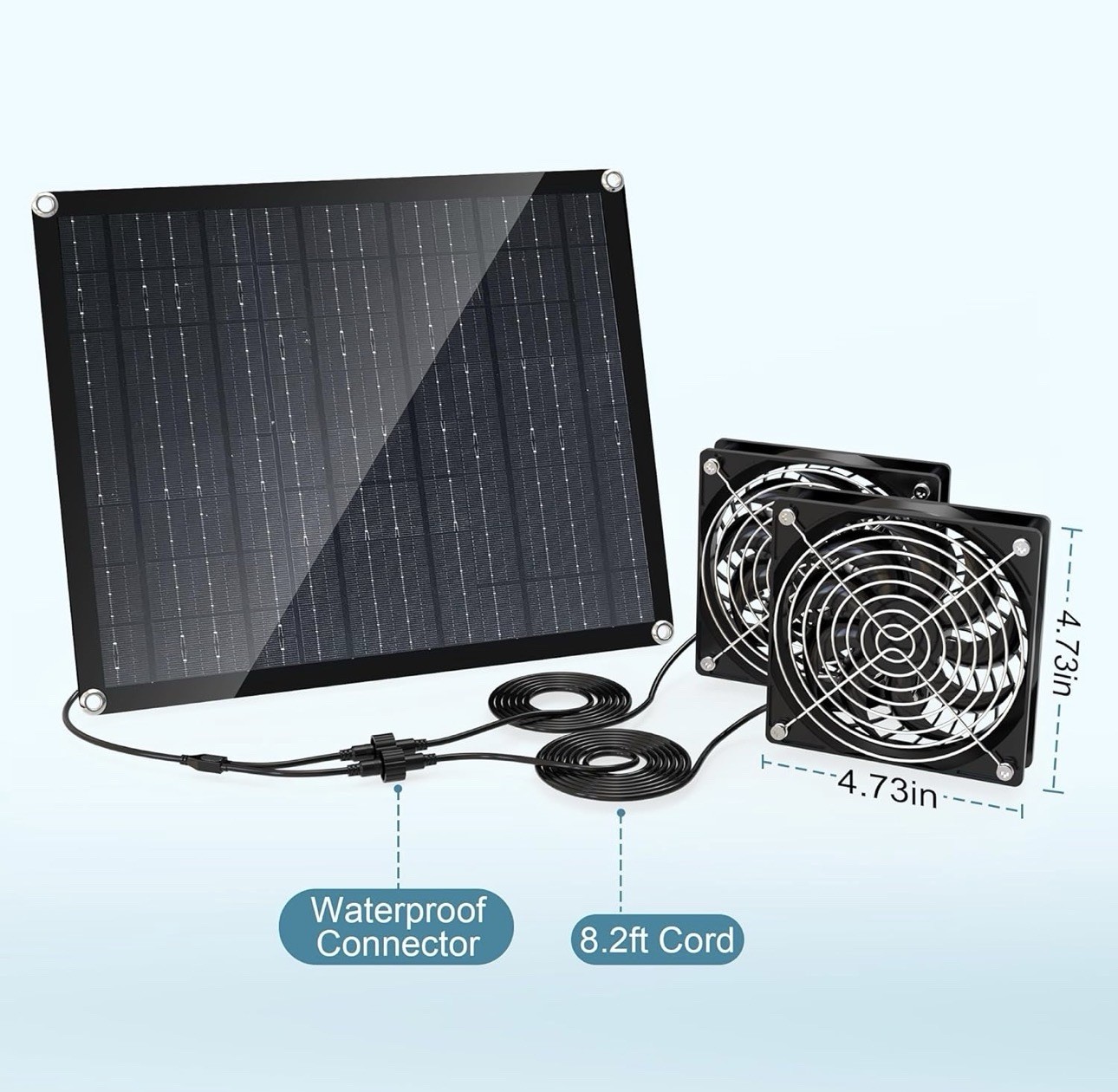 Solar Powered Fan, 30W Solar Fan with Two IPX7 Waterproof Fans for Outside