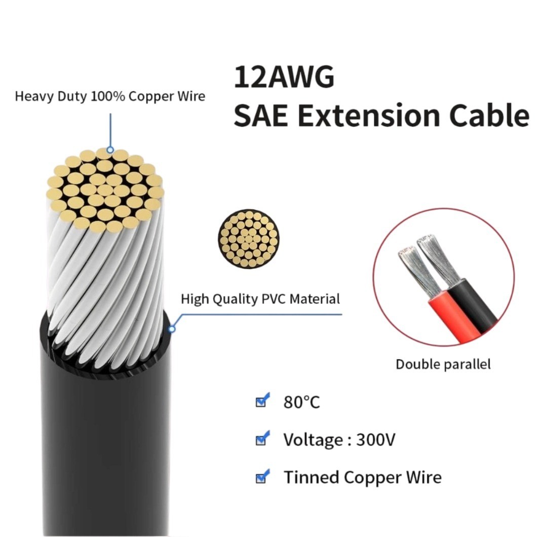 SAE Extension Cable 3FT 12AWG Wire Harness for Automotive RV Battery and Solar