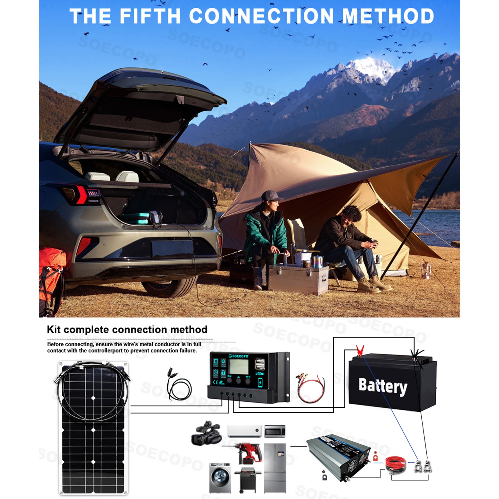 SOECOPO 30000W Peak Solar System Kit Flexible Panel for Camp Charger Off Grid