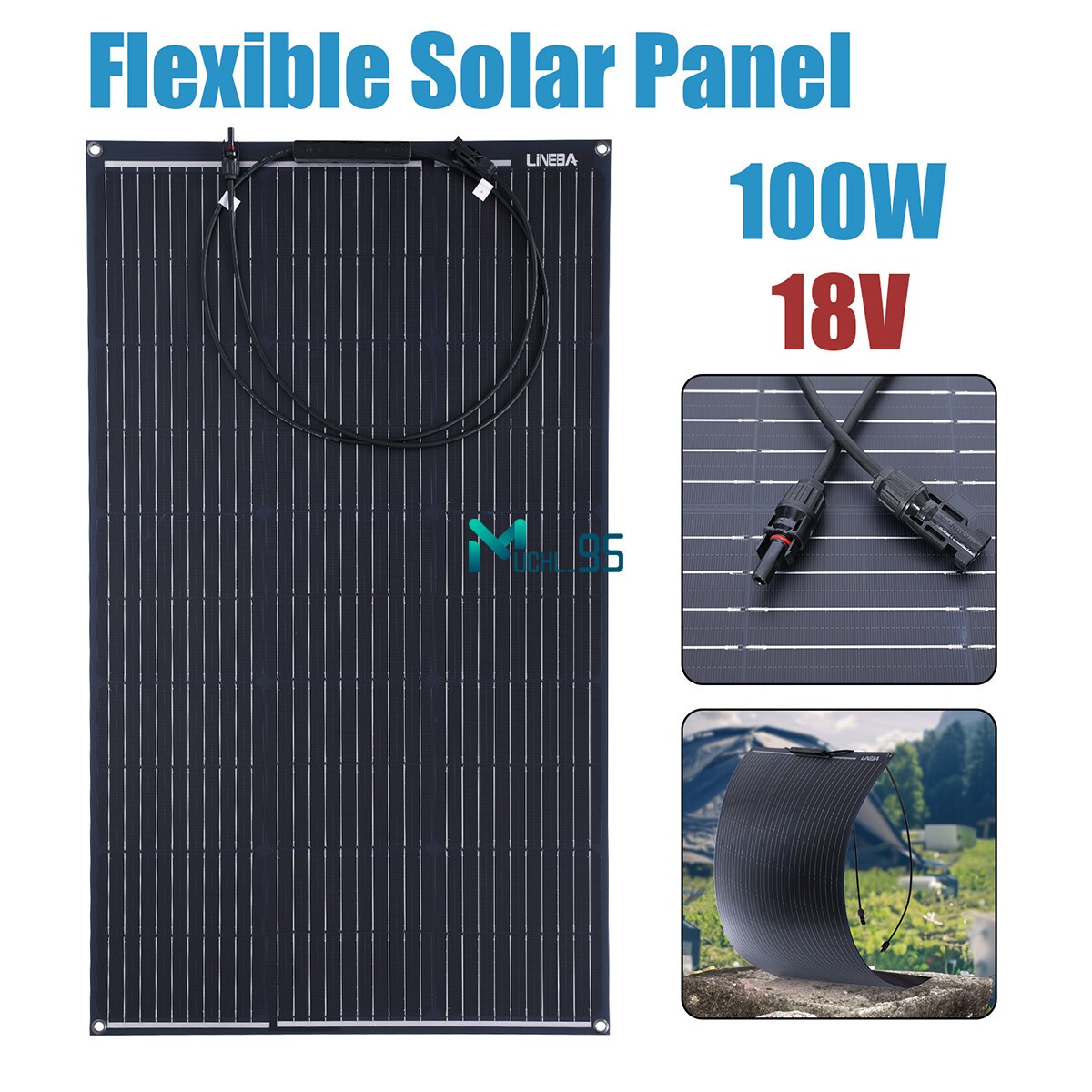 Waterproof 100W Watt 18V Solar Panel Mono 23% High Efficiency PV for Sunshed Car