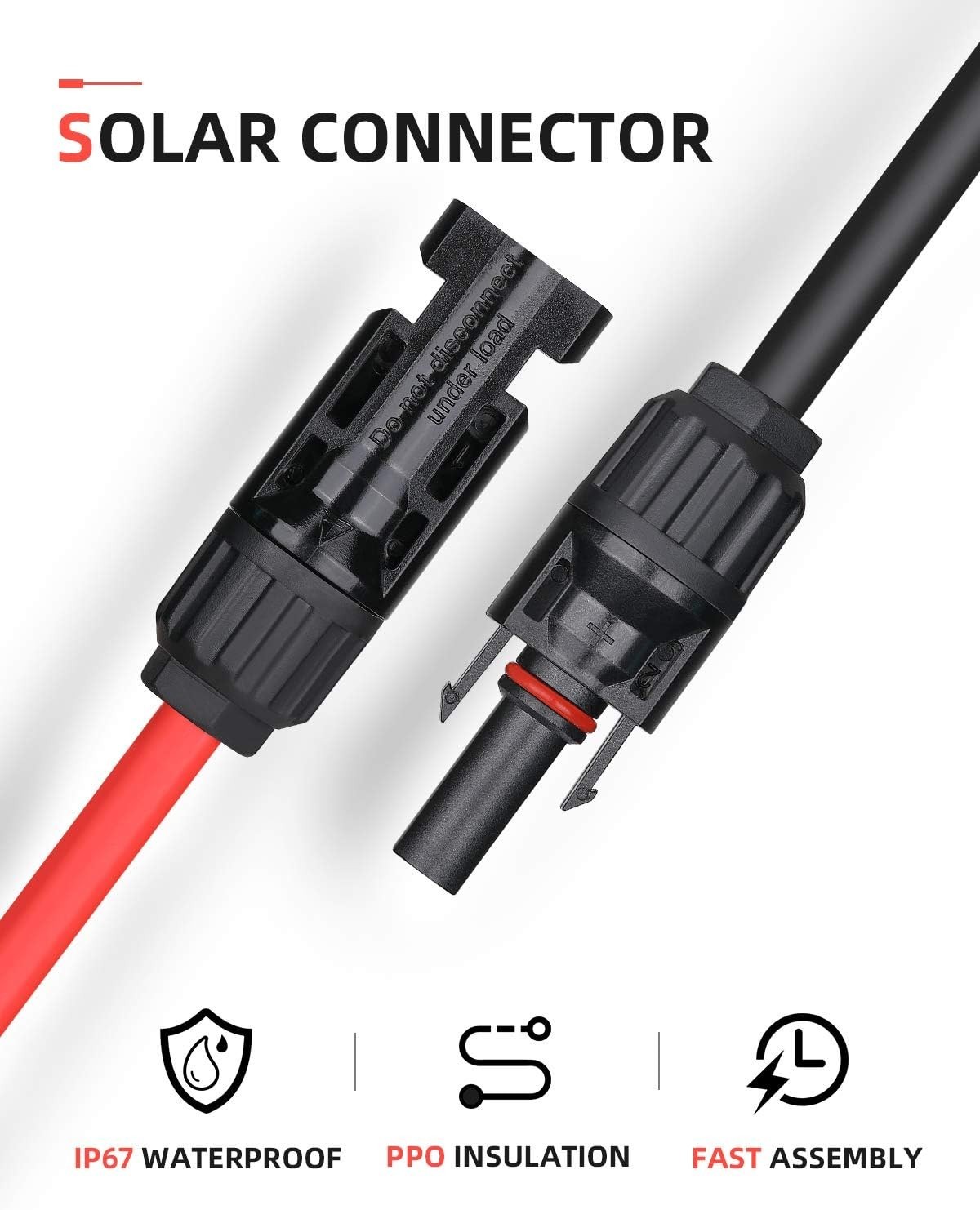 6ft 10AWG Solar Extension Cable with Male & Female Connectors – Pure Copper, …
