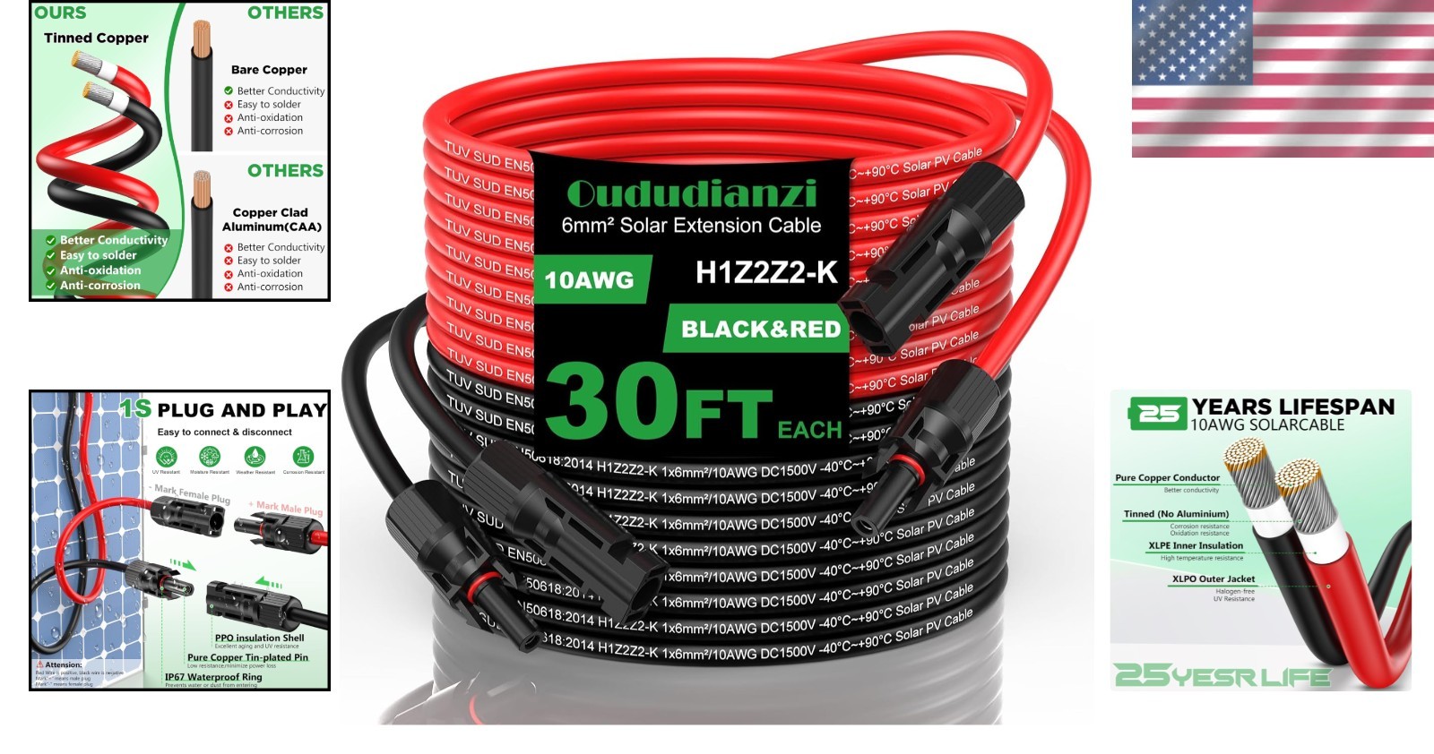 High-Quality Solar Panel Cables 30Ft – Waterproof Connectors