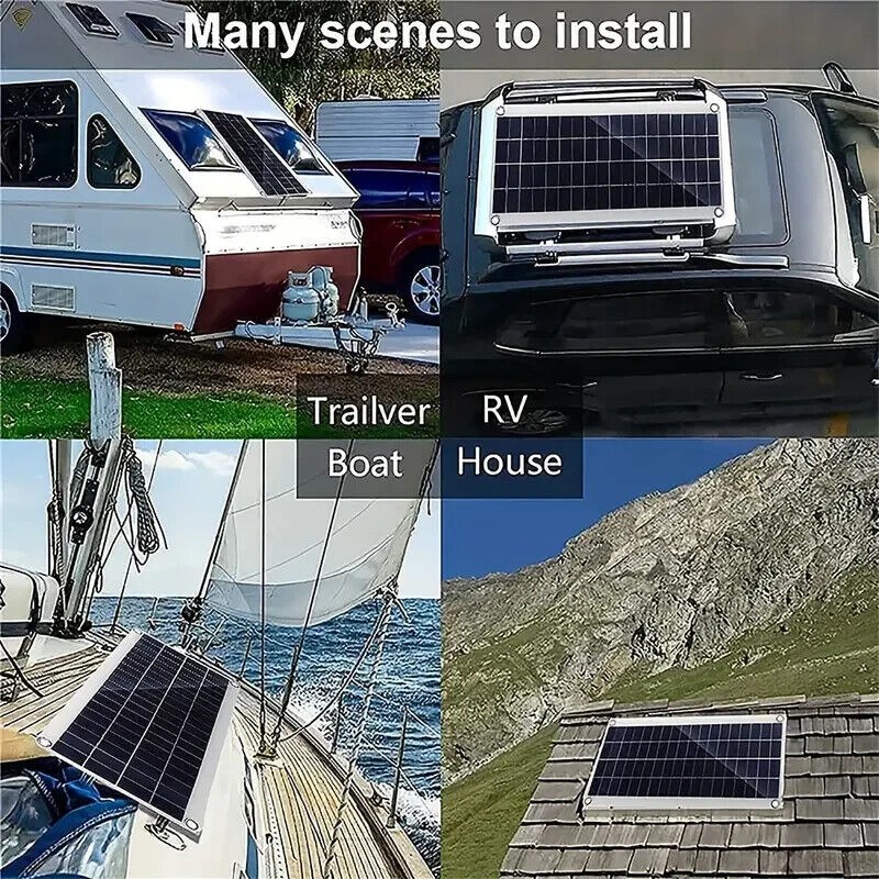 Portable 12V 200W Car Van Boat Caravan Camper Solar Panel Battery Charger Kit US