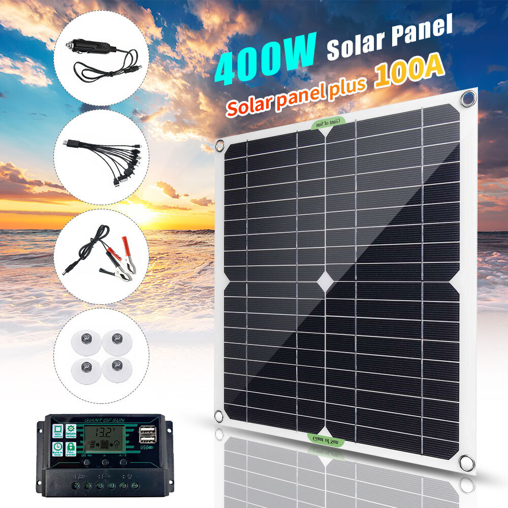 400W Solar Panel Kit 100A Controller 12V Battery Charger Off-Grid Car Boat LOT