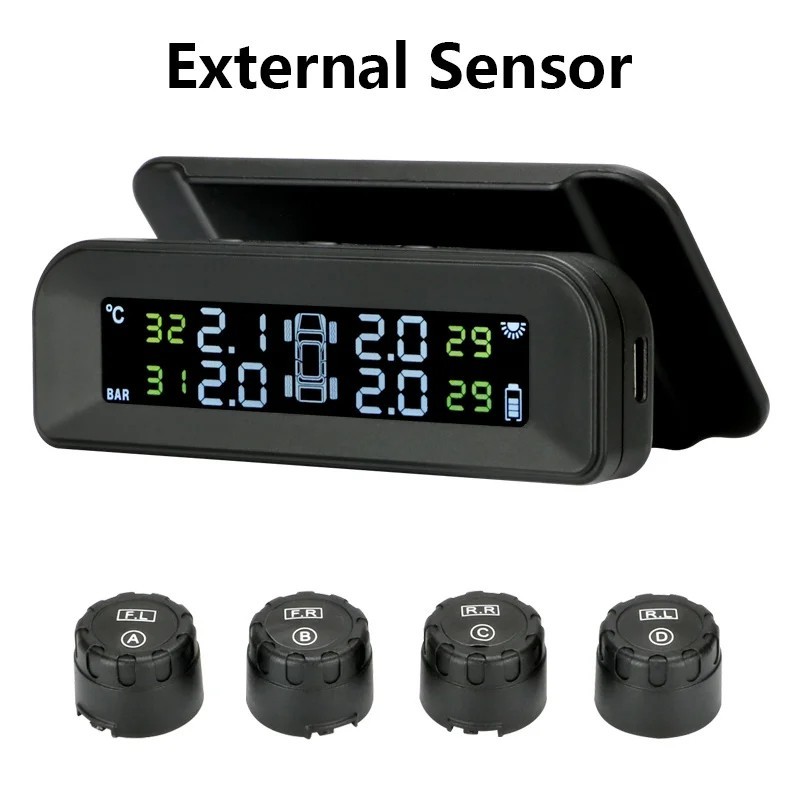 TPMS Tire Pressure Monitoring System Solar LCD Display Temp Safety Alarm.
