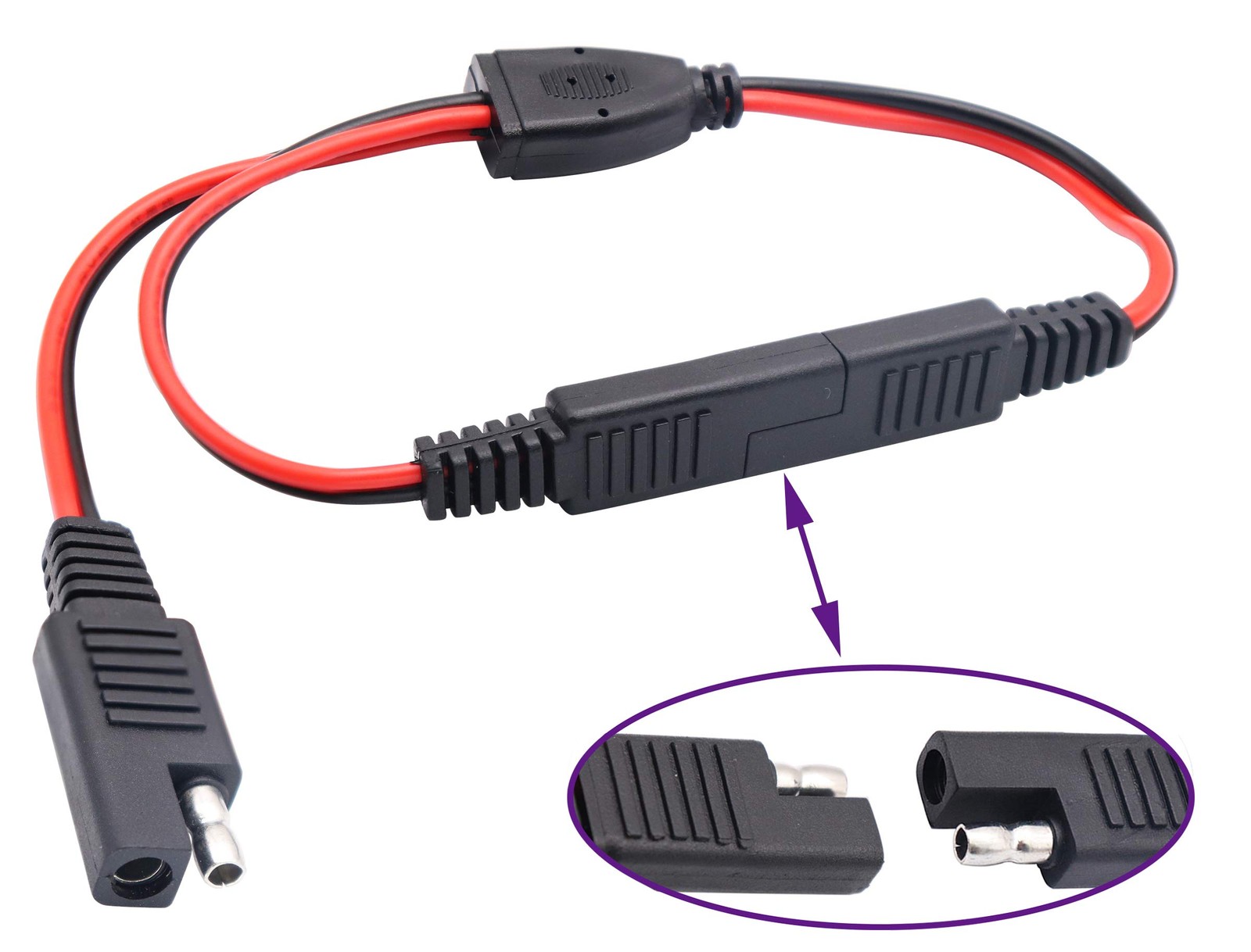 30Cm SAE Y Splitter Adapter Cable – 1 to 2 DC Power Automotive Extension Cable w