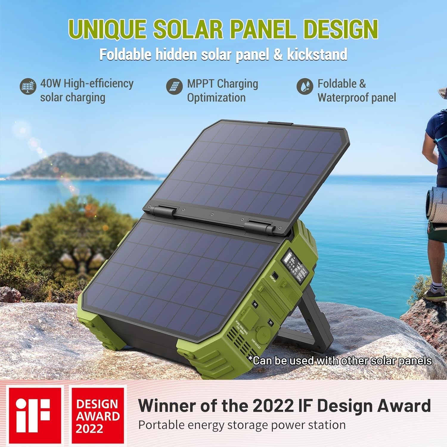 Portable Power Station, 1000W (Peak 2000W) Solar Generator with Built-In Solar P