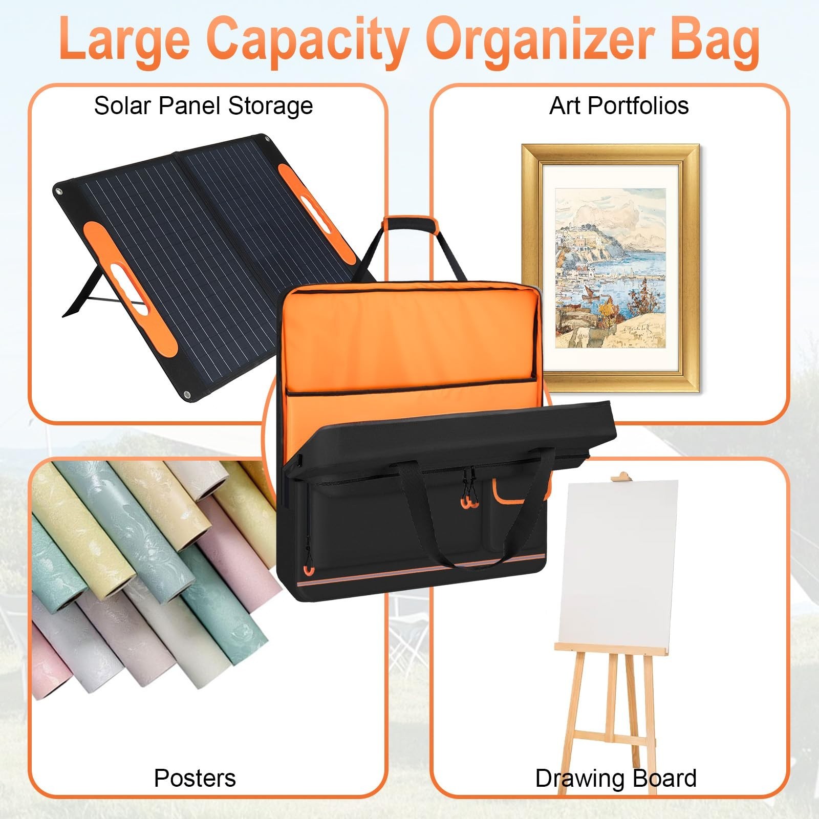 Solar Panel Carrying Case with Zipper, Deep Opening, Multi-Accessory Space – Fit