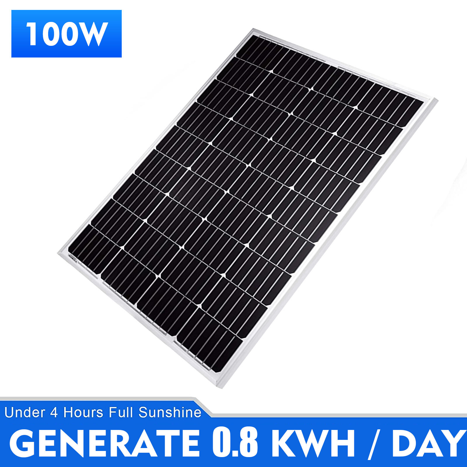 100W Solar Panel 12V Monocrystalline PV Power Charger for RV Home Rooftop Boat