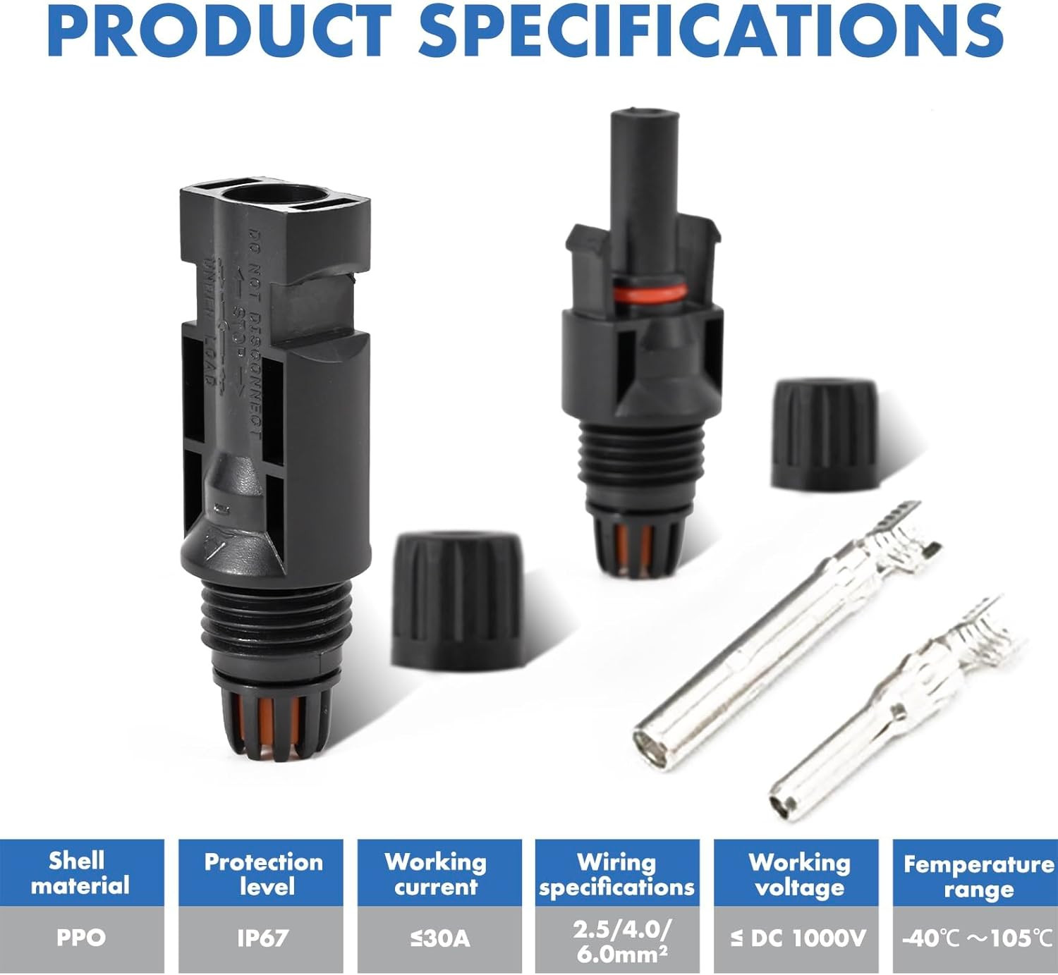 16 PCS Solar Panel Connectors, Male/Female IP67 Waterproof 1000V 30A Solar Cable