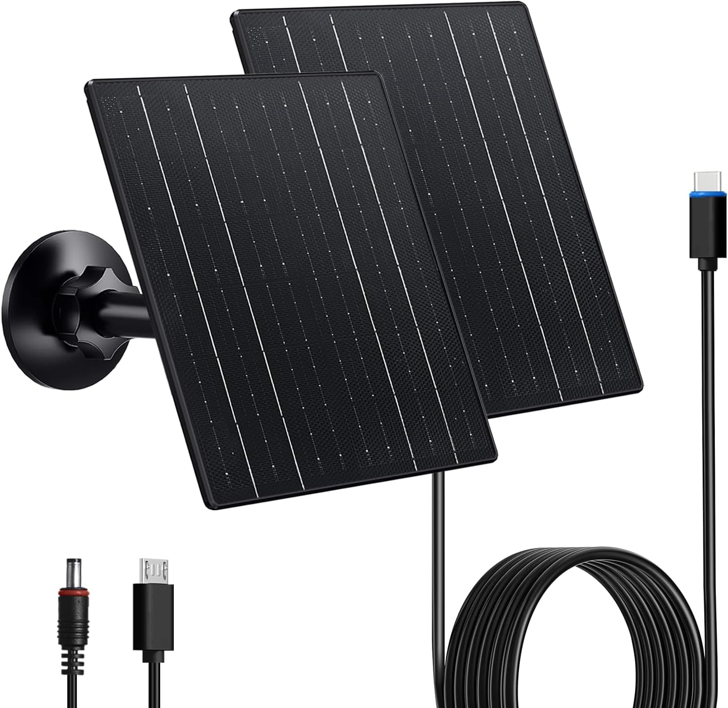 10W Solar Charger 5V Solar Panel for Security Cameras with USB-C/Micro USB/DC