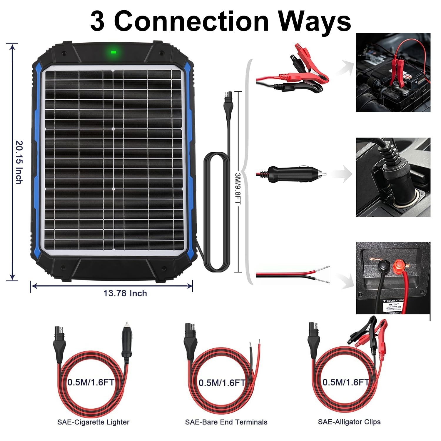 20W 12V Solar Battery Trickle Charger & Maintainer, Waterproof MPPT Controller,