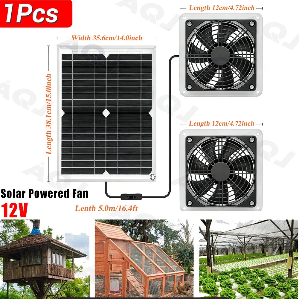 Solar Fan with Battery,30W Solar Panel Powered Fan Kit with Waterproof Dual