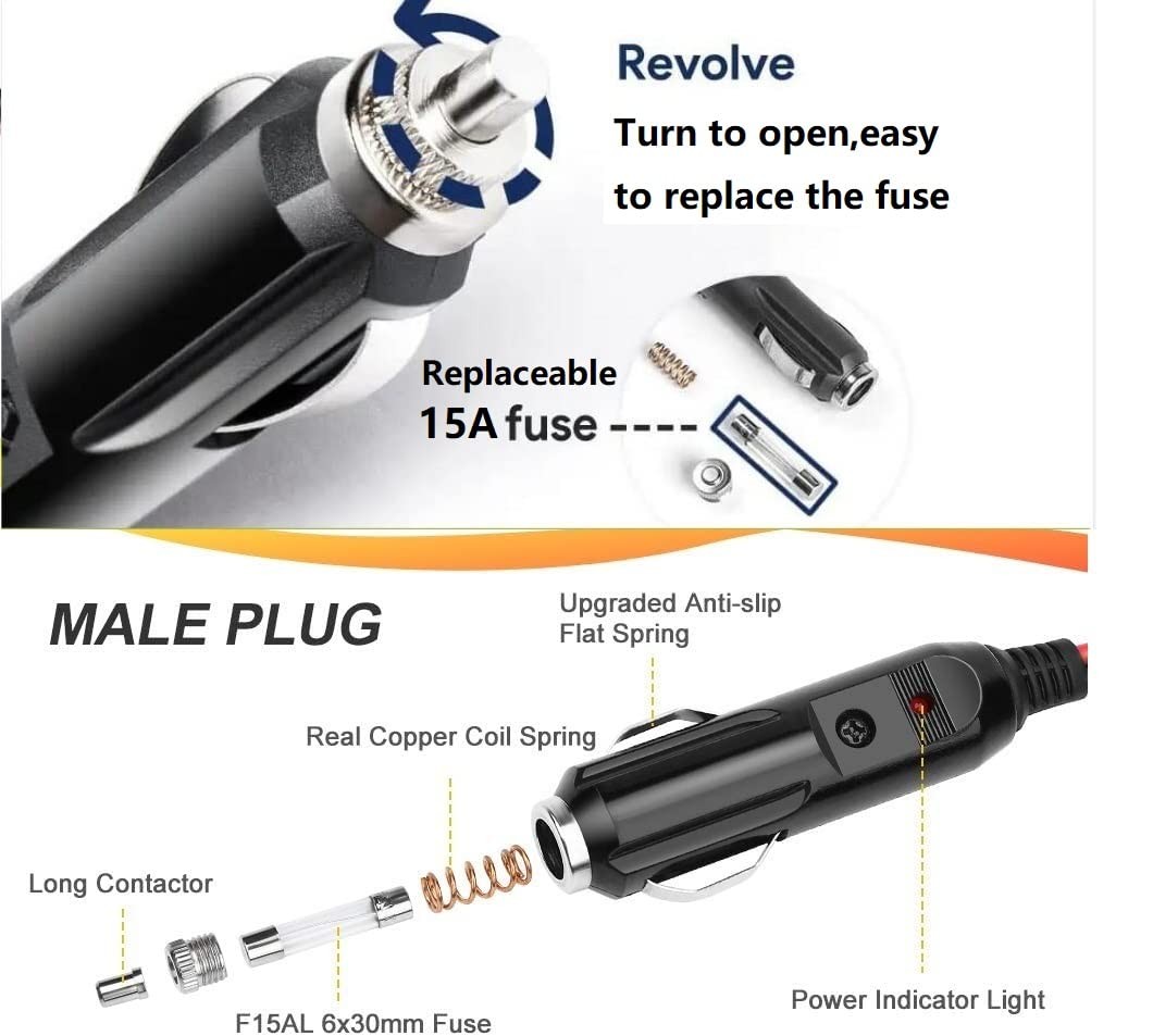Car Charging Cable Anderson Power Pole 12V/24V 15A Fuse 6.6FT Portable Power