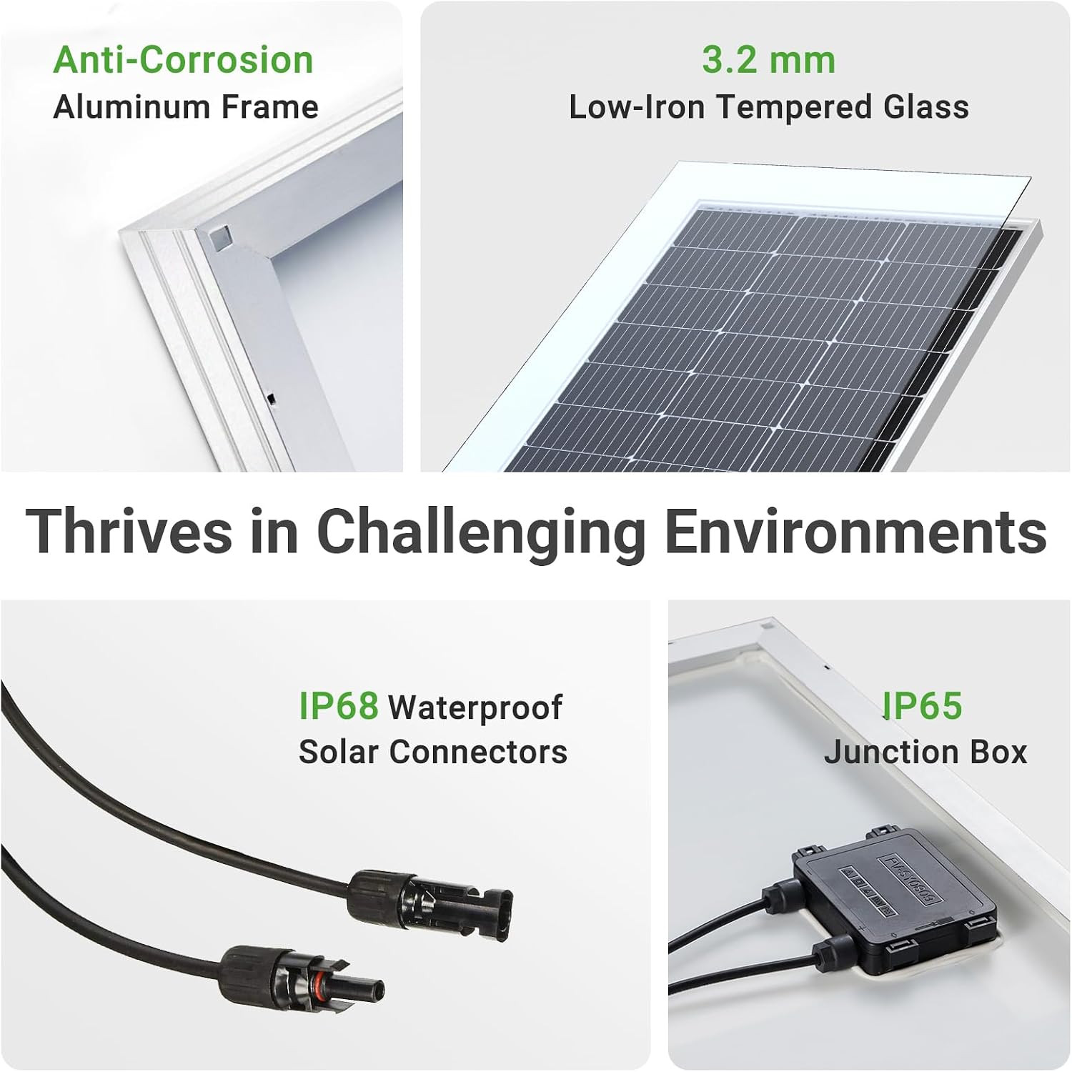 Solar Panel 100 Watt 10BB Monocrystalline 12V Solar Panels for Home High Efficie