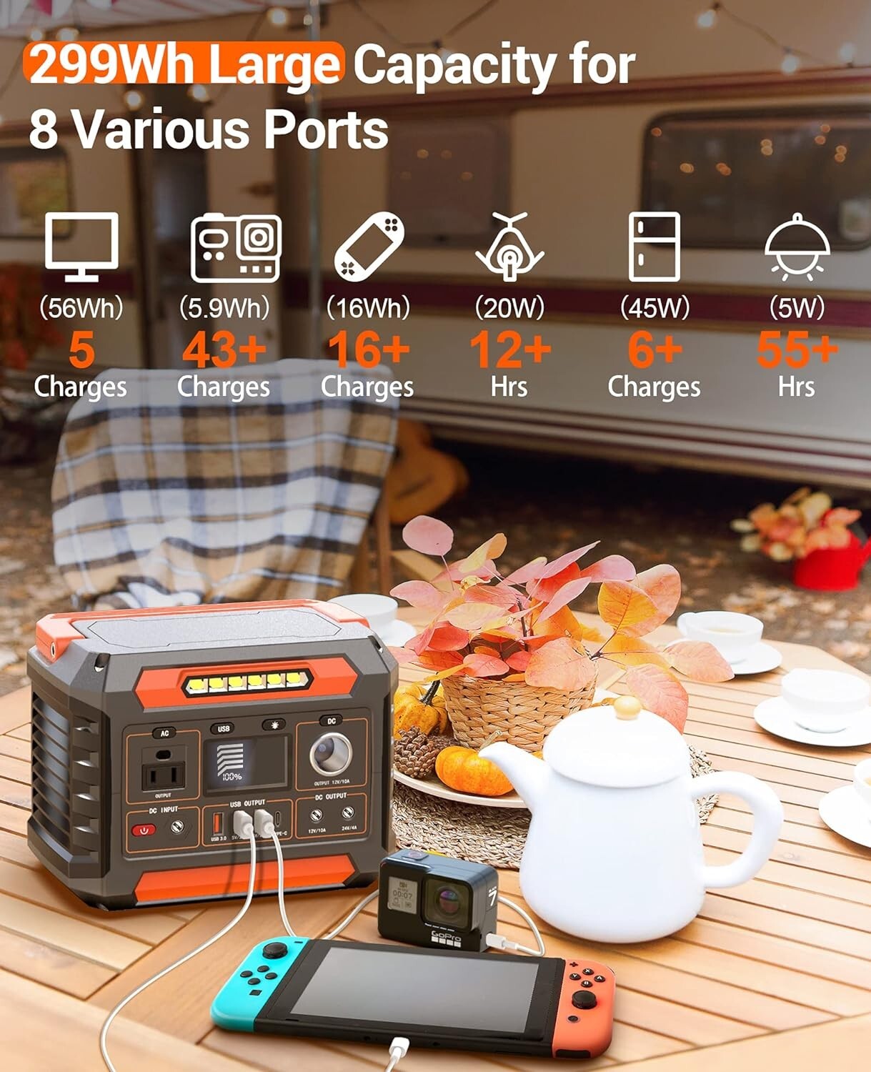 Solar Generator Power Station 300W CPAP Camping Backup Pure Sine Wave Portable