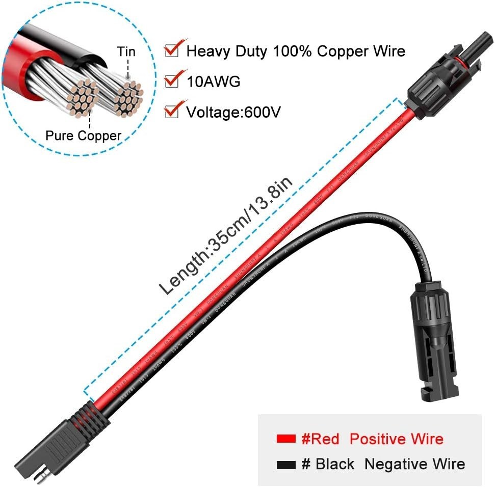 Solar Panel Connector Cable, 10AWG SAE Connector to Male & Female Solar Conne…