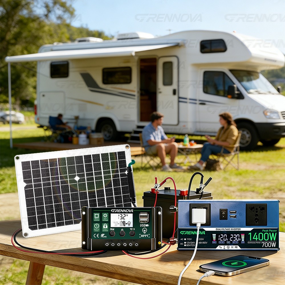 Grennova 1400W Solar System 50W Panel 12/24V To 110/220V Inverter 60A Controller