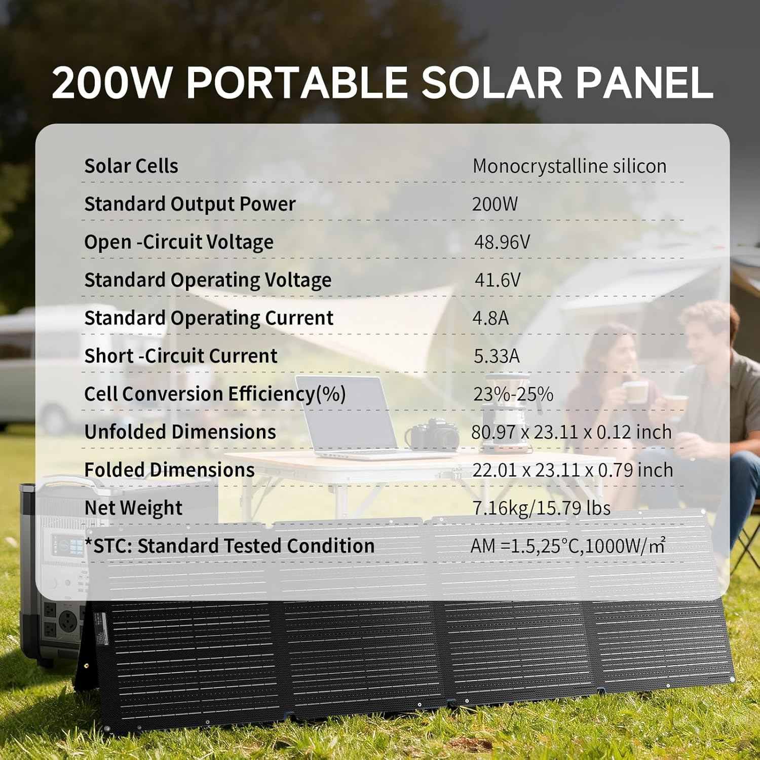 200 Watt Portable Solar Panel SE200, 25% High Efficiency Foldable Solar Charger,