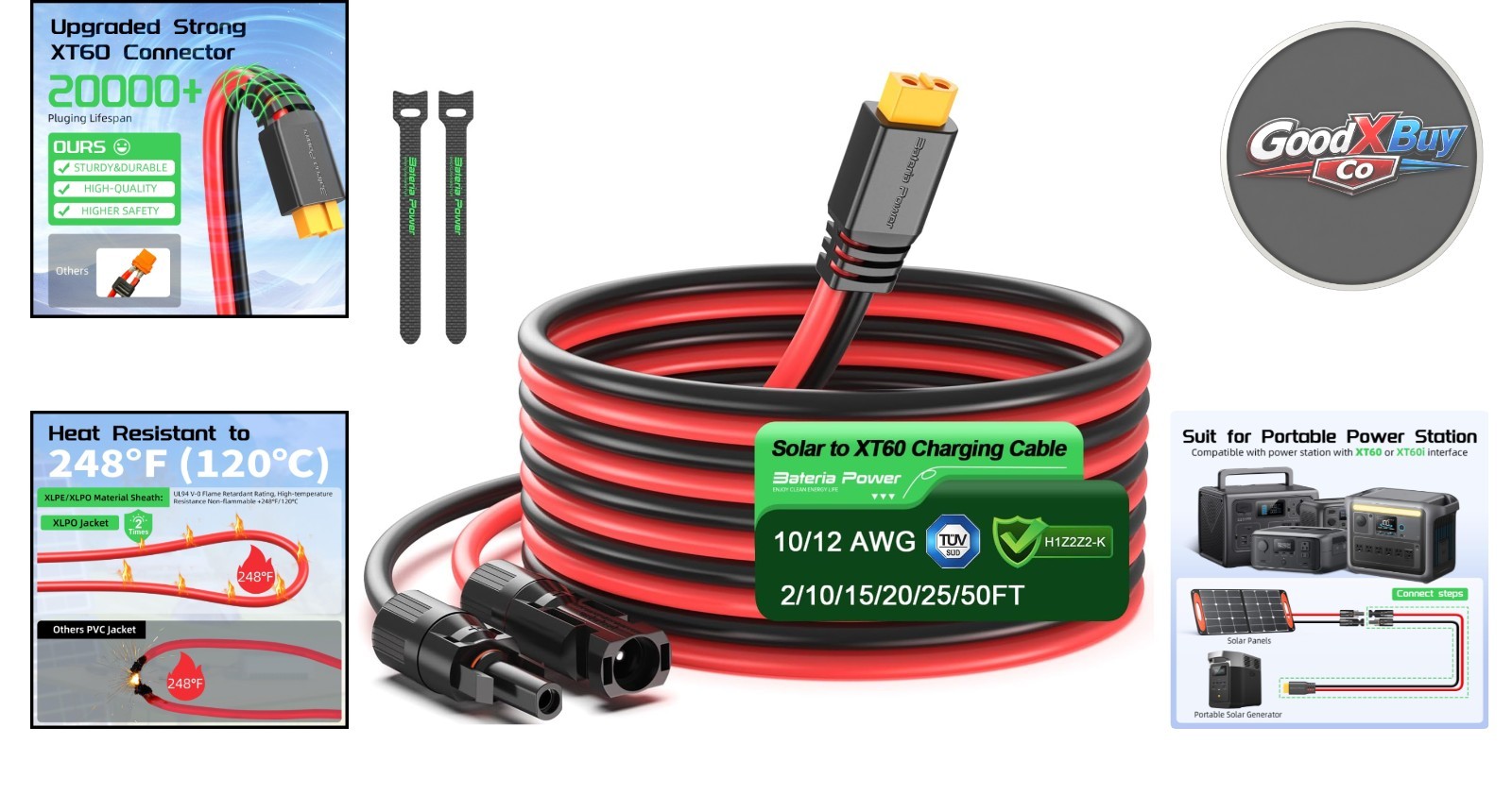 10 Ft Solar to XT60 Extension Cable 12AWG for Power Station, RV, EcoFlow, Ank…