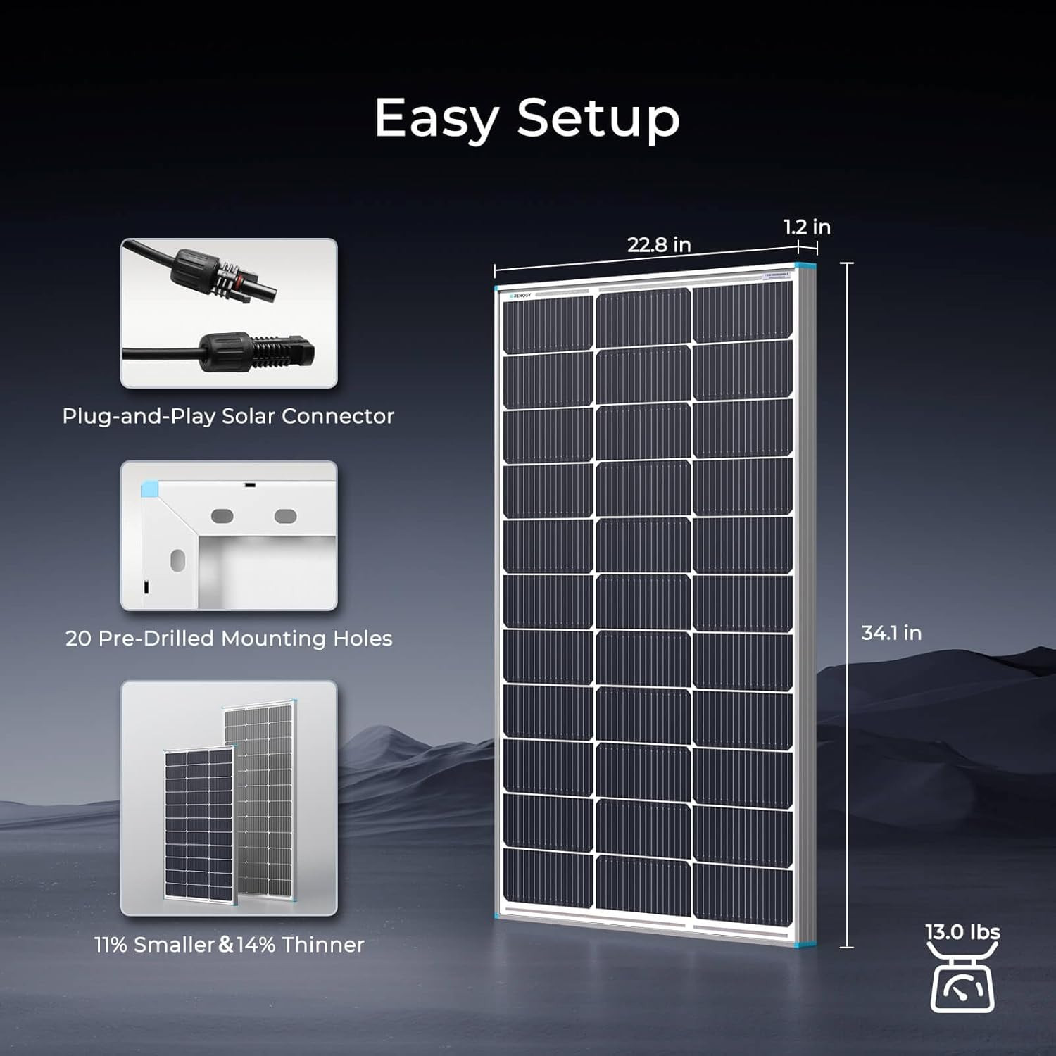 100W Solar Panel N-Type, 12V 100 Watt Solar Panel 16BB 25% High-Efficiency, N-Ty