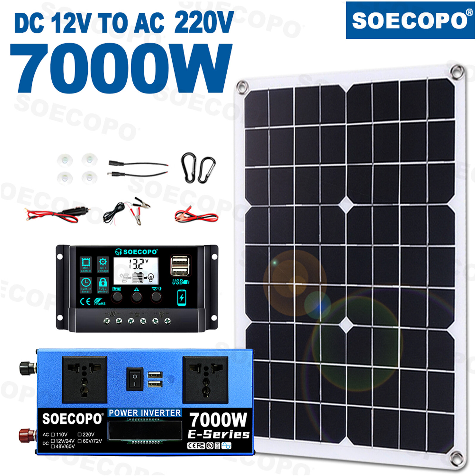 7000W 100A 110V Solar Panel Kit Complete Solar Power Generator Home Grid System