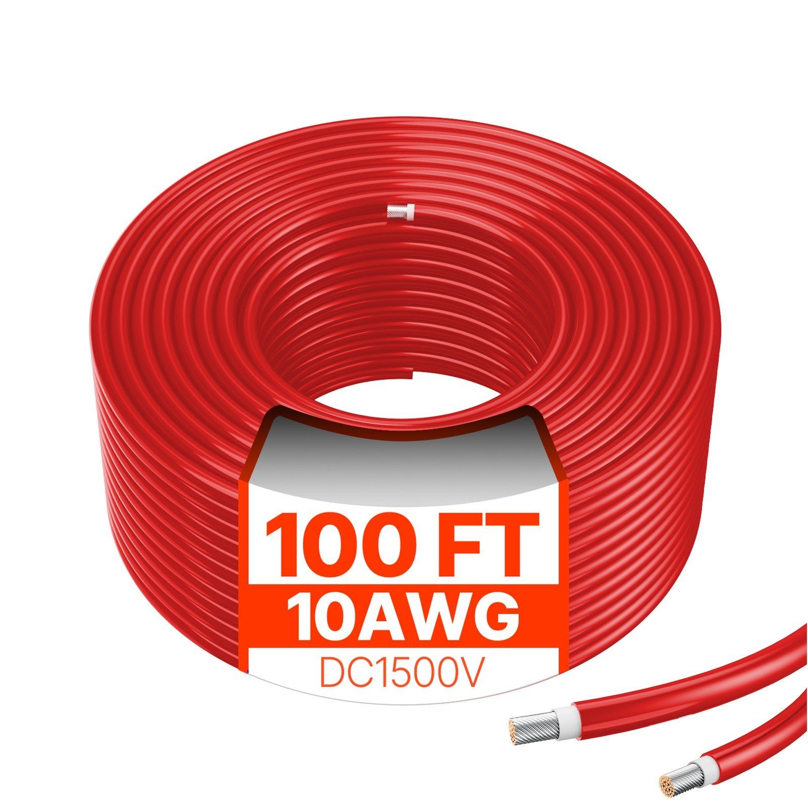 100ft 10AWG Extended PV Cable 6mm² High Temp Resistant Red