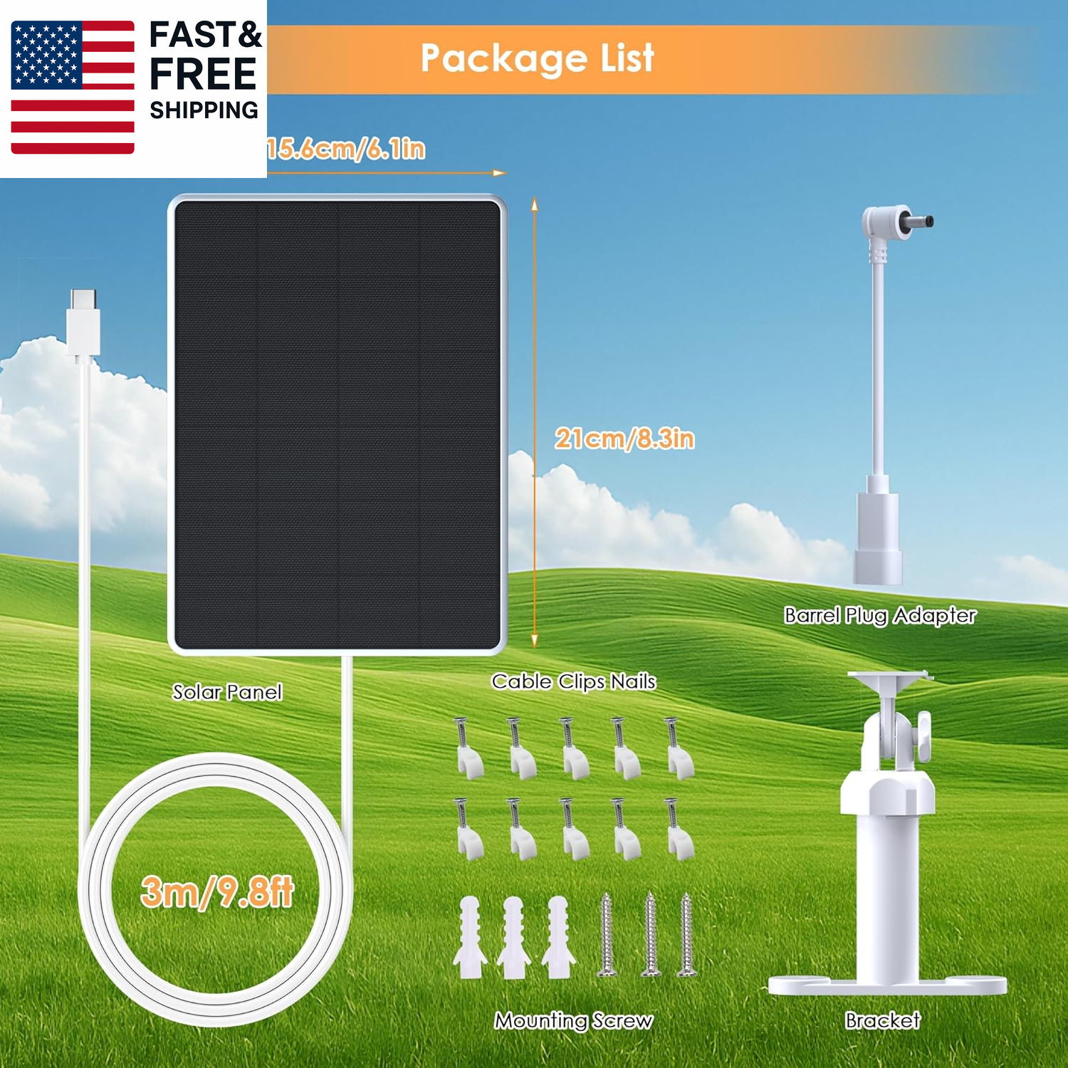 Solar Panel for Ring Camera,6W Solar Charger for Ring Stick up Cam&All-New Spot
