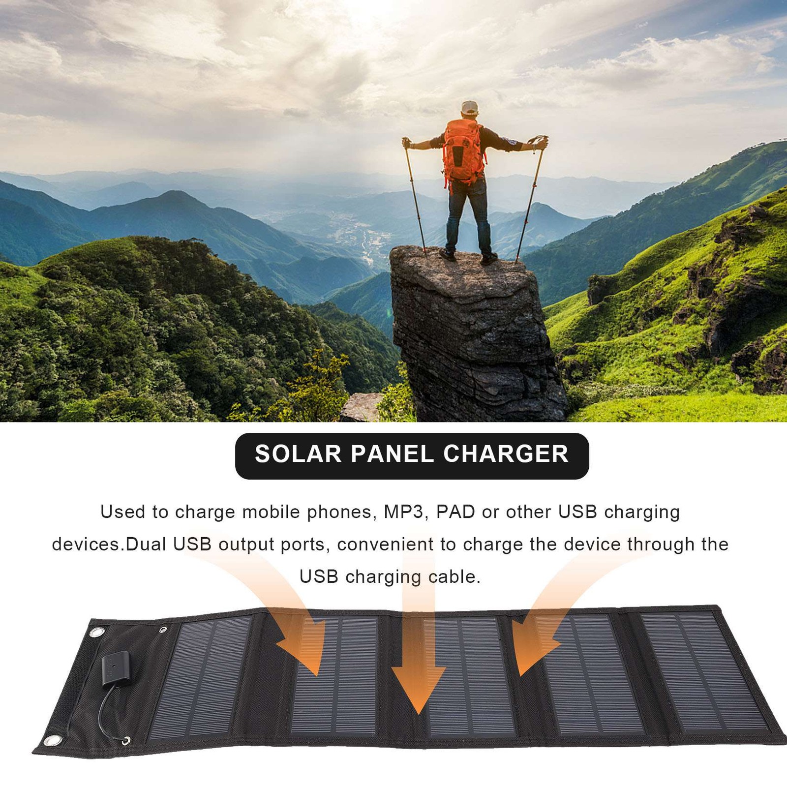 1X(12W Foldable USB Solar Panel Portable Folding Solar Panel Outdoor7143