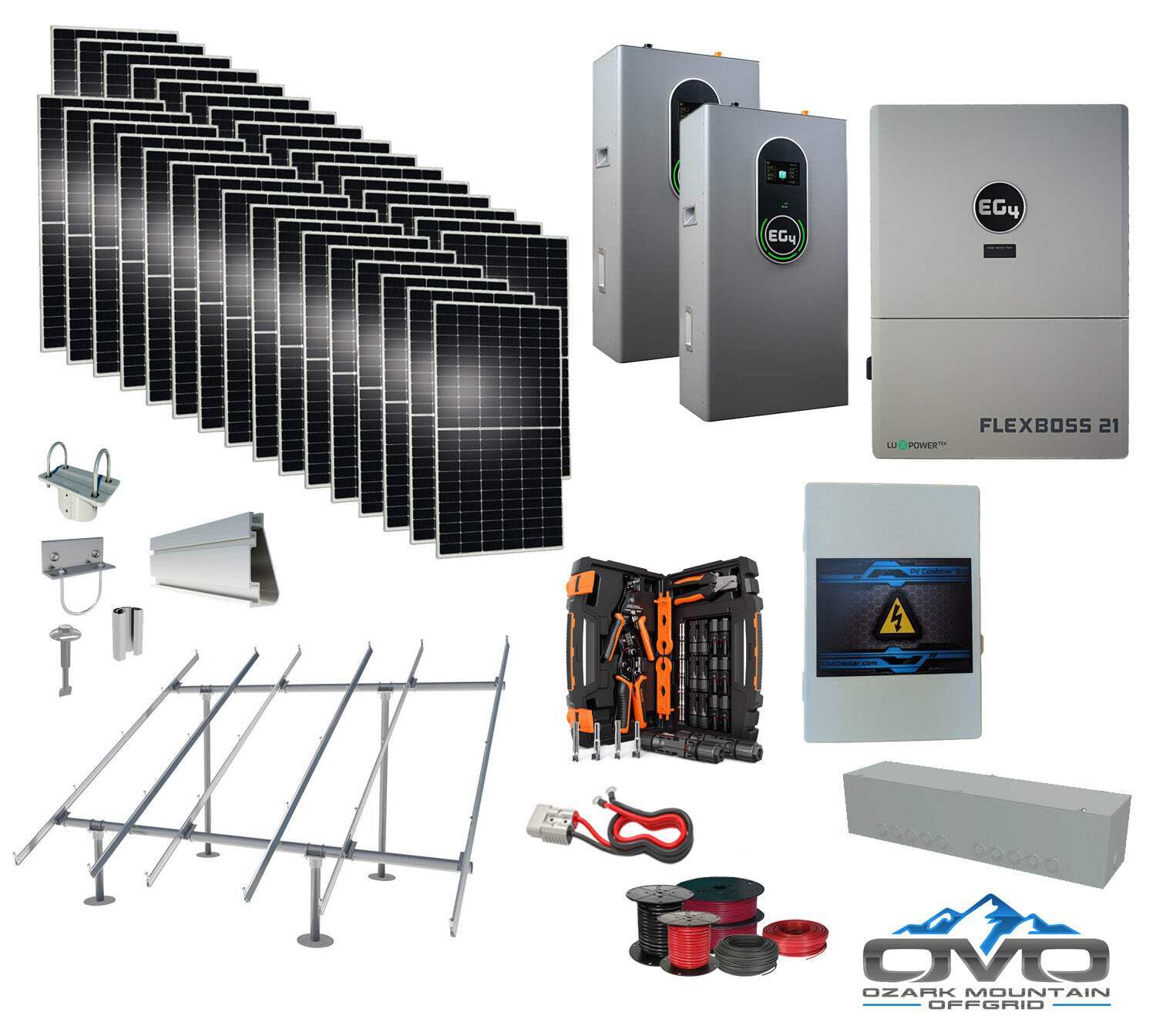 17KW Complete Offgrid Solar Kit + EG4 FlexBOSS21 + 2x 14.3KW 48V EG4 Lithium Ind