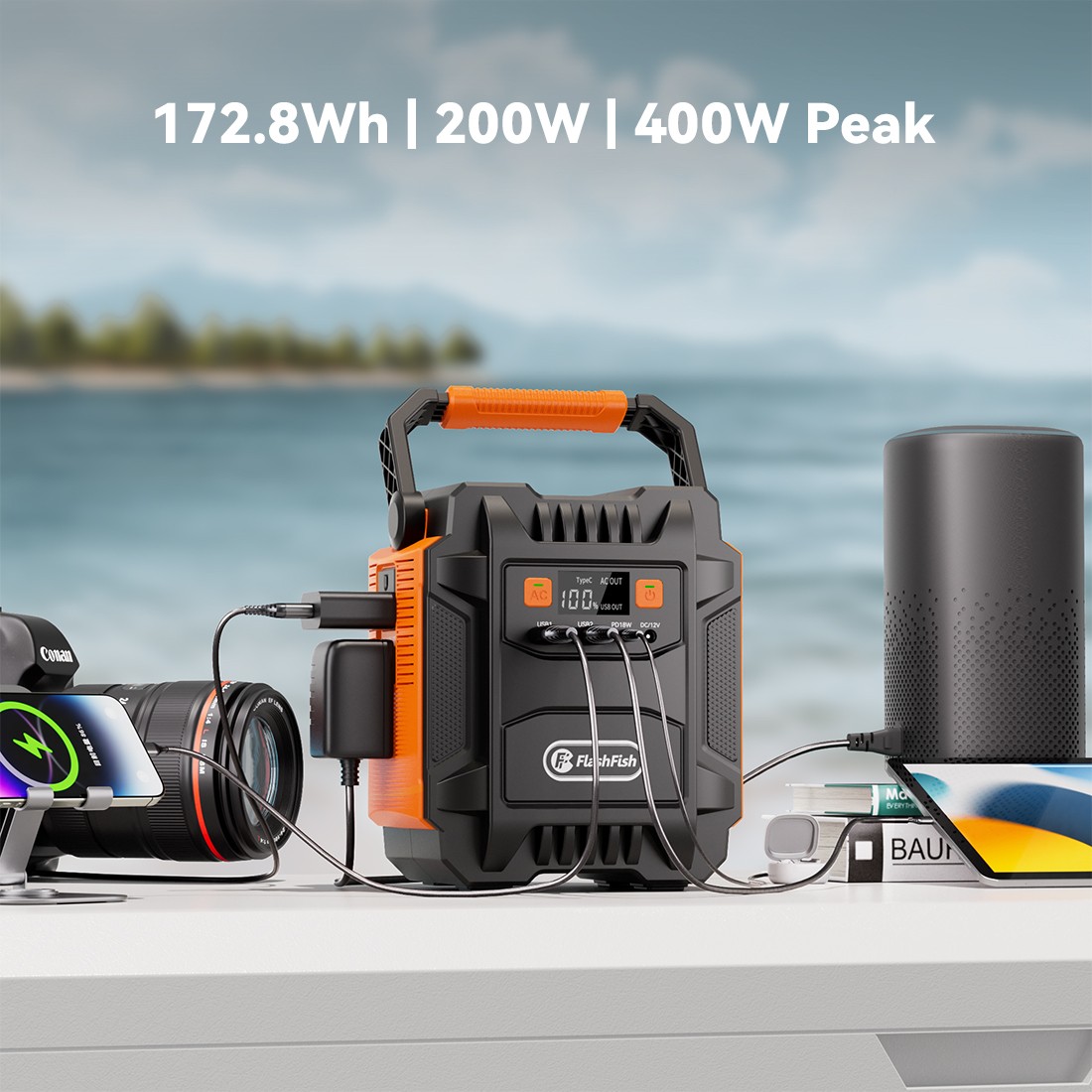 FlashFish A201 200W Portable Power Station 172.8Wh Solar Generator for Camping