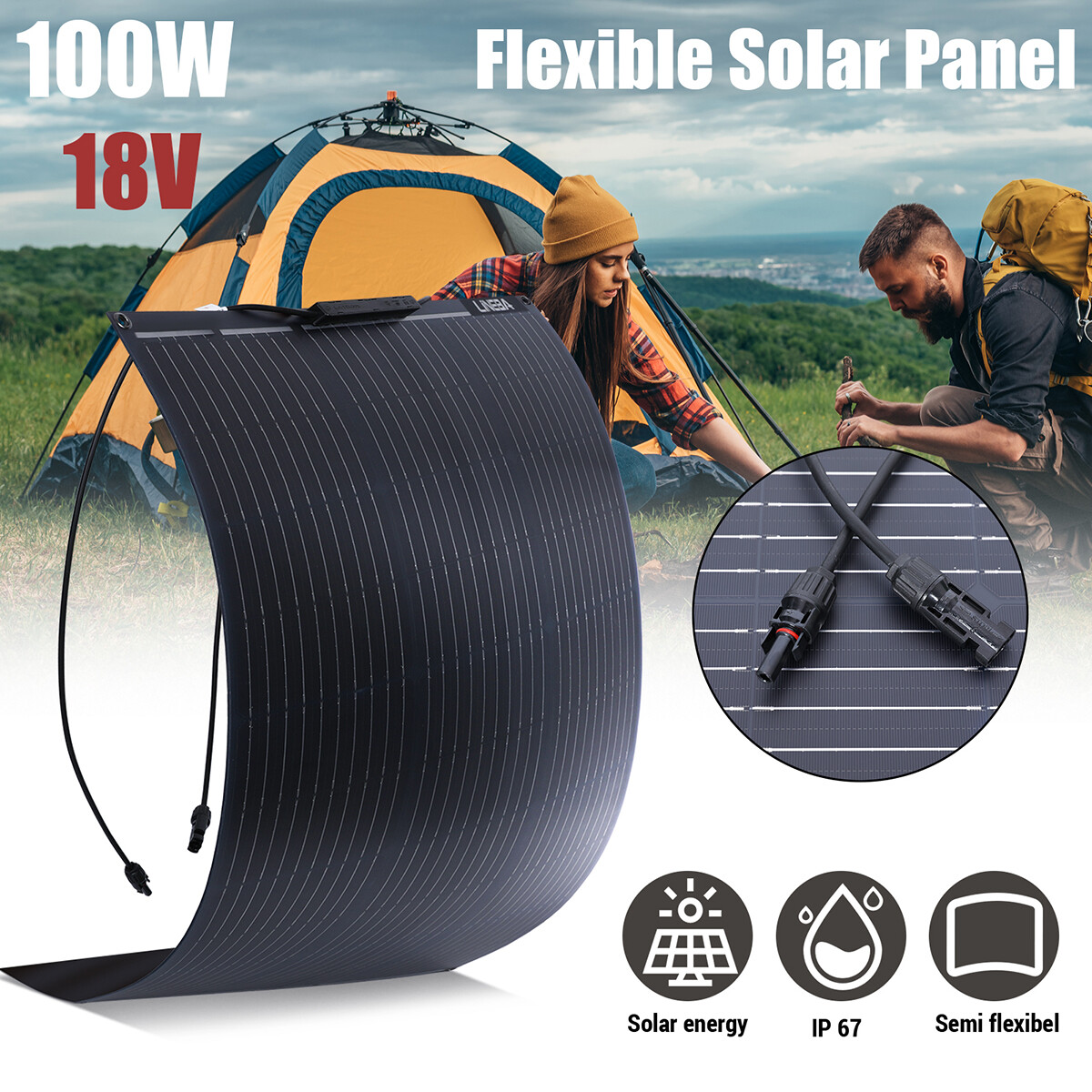 100W Watts Portable Flexible Ultra Thin Solar Panel For RV Roof Home Off-Grid