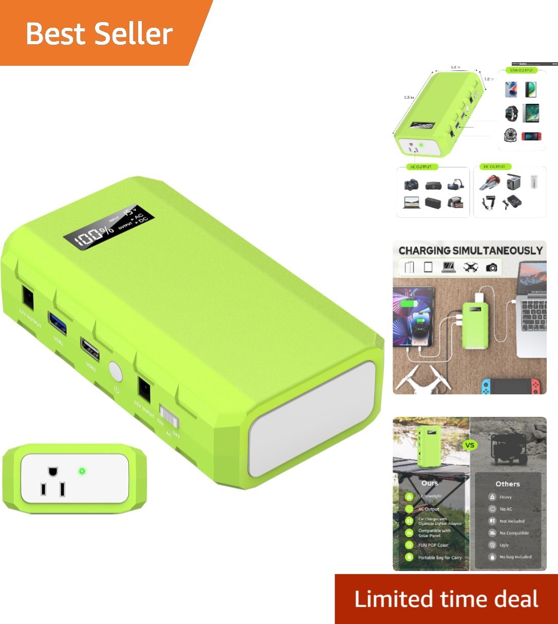 High-Speed Charging Portable Power Pack with 110V AC for Gadgets and Travel
