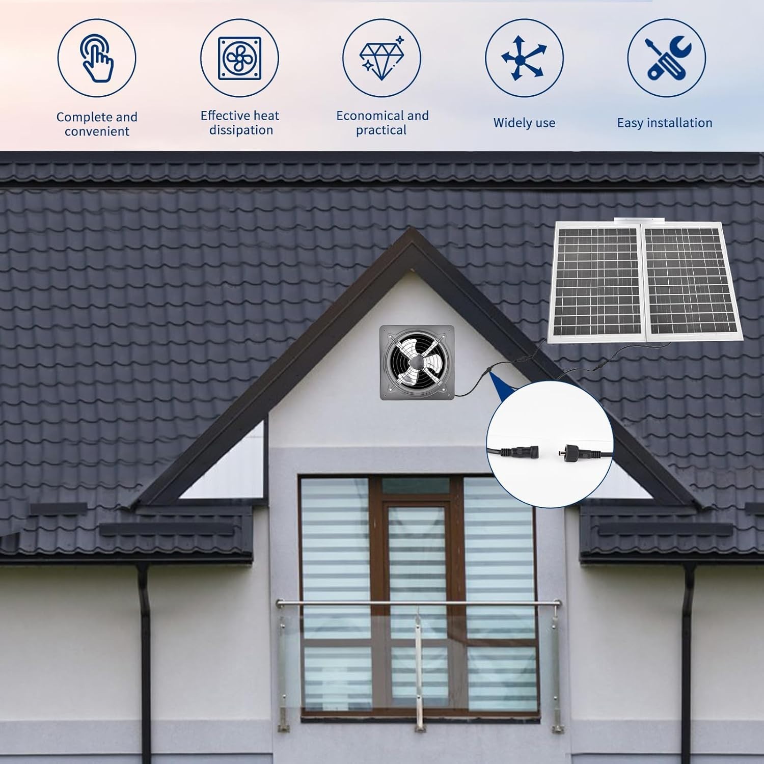 40W Solar Attic Fan Kit, 40W Solar Panel + a 25W DC Fan, Plug and Play
