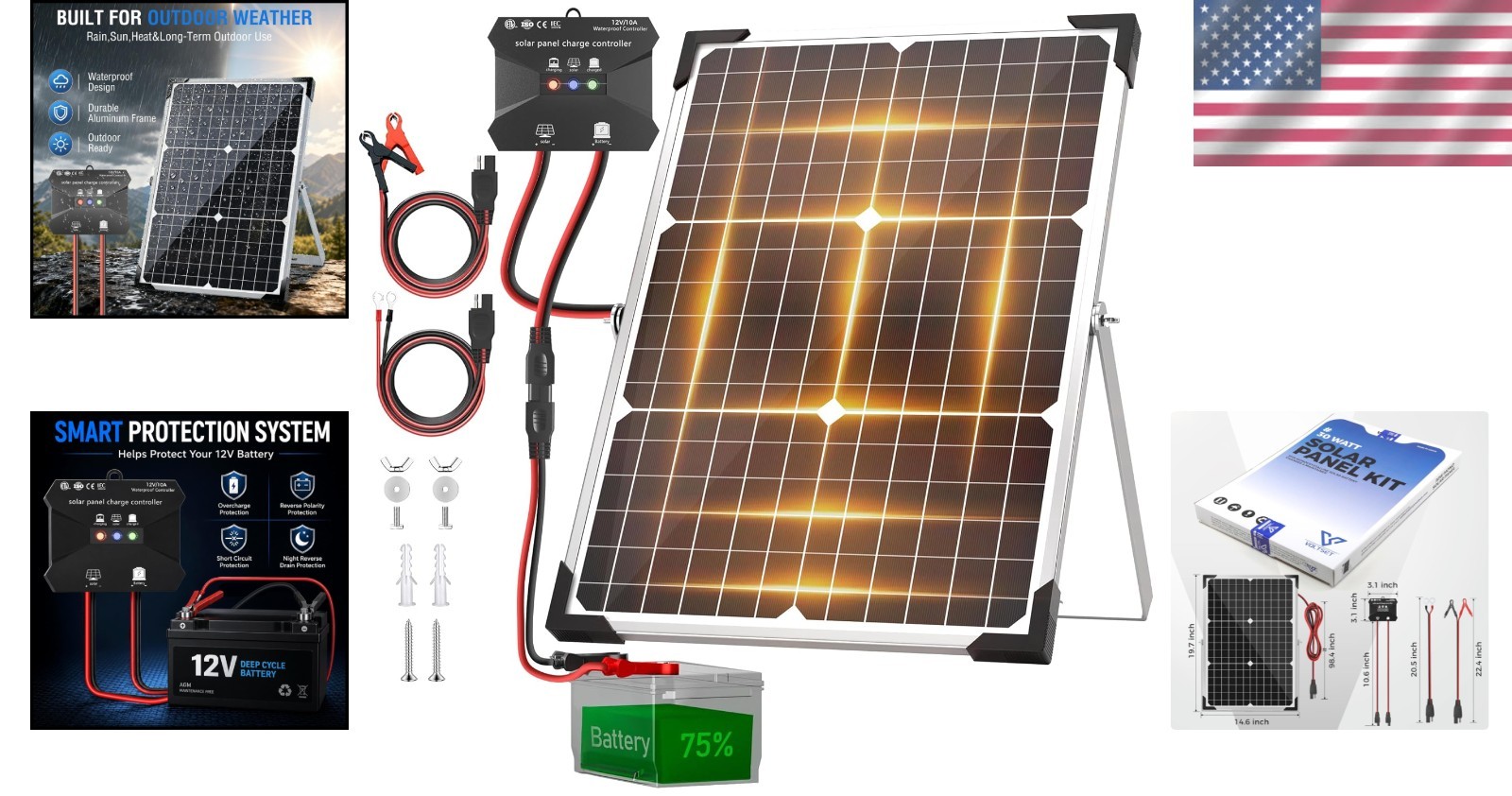 Versatile 30W Waterproof Solar Panel Kit with Adjustable Mount for All Vehicles