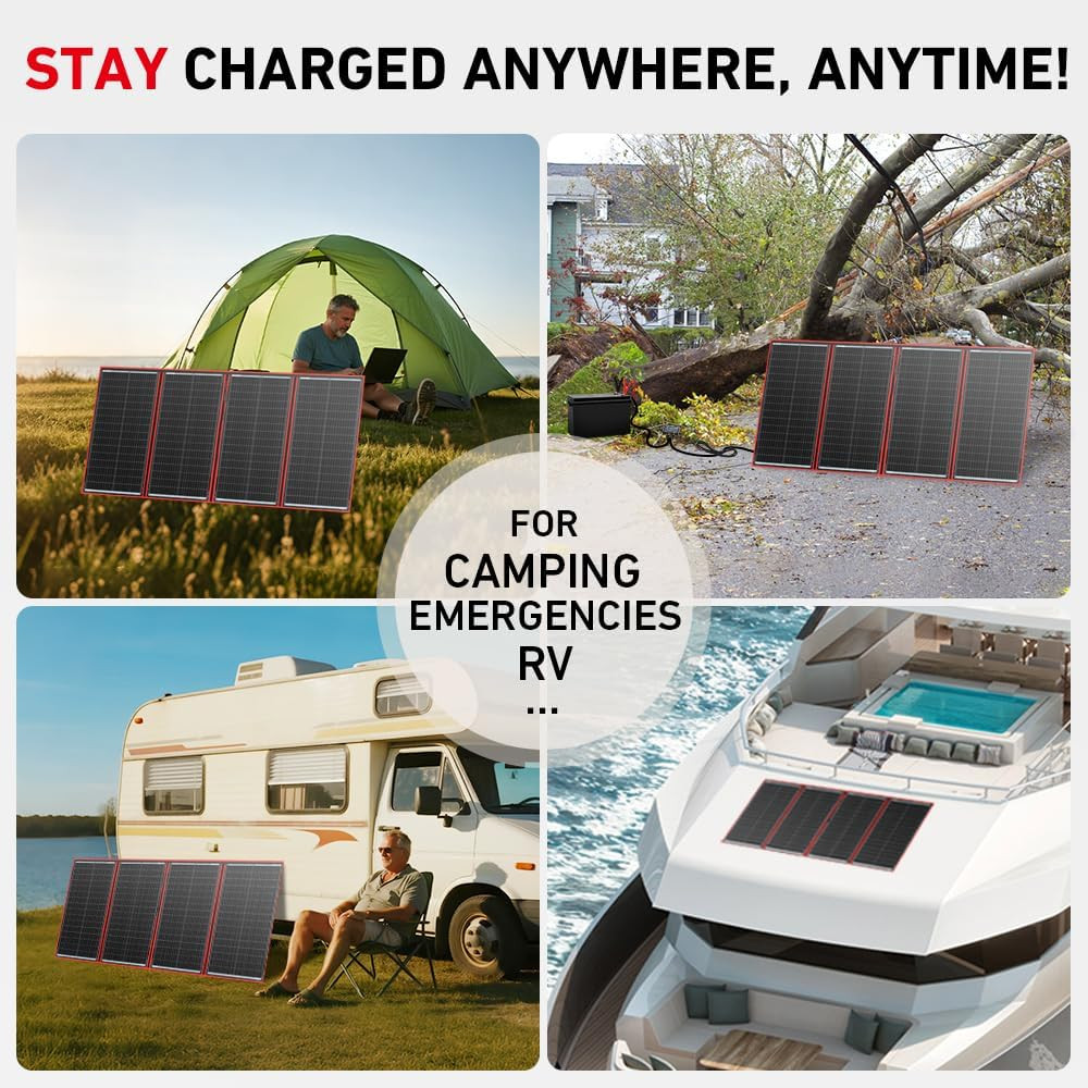 300W Foldable Solar Panel Kit for 12V Batteries & Power Stations, 15.2Lb Monocry
