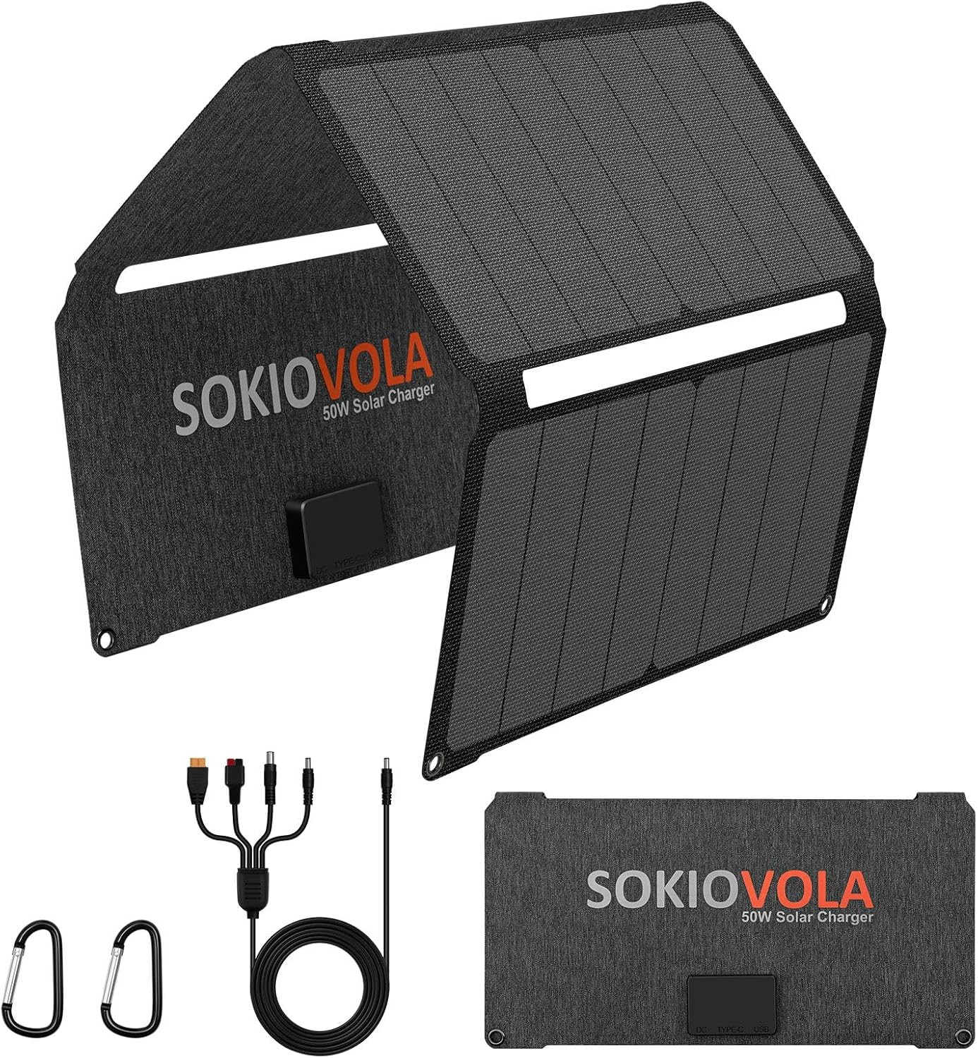 50W Foldable Solar Panel Charger – Portable with 3 Outputs for Outdoor Use