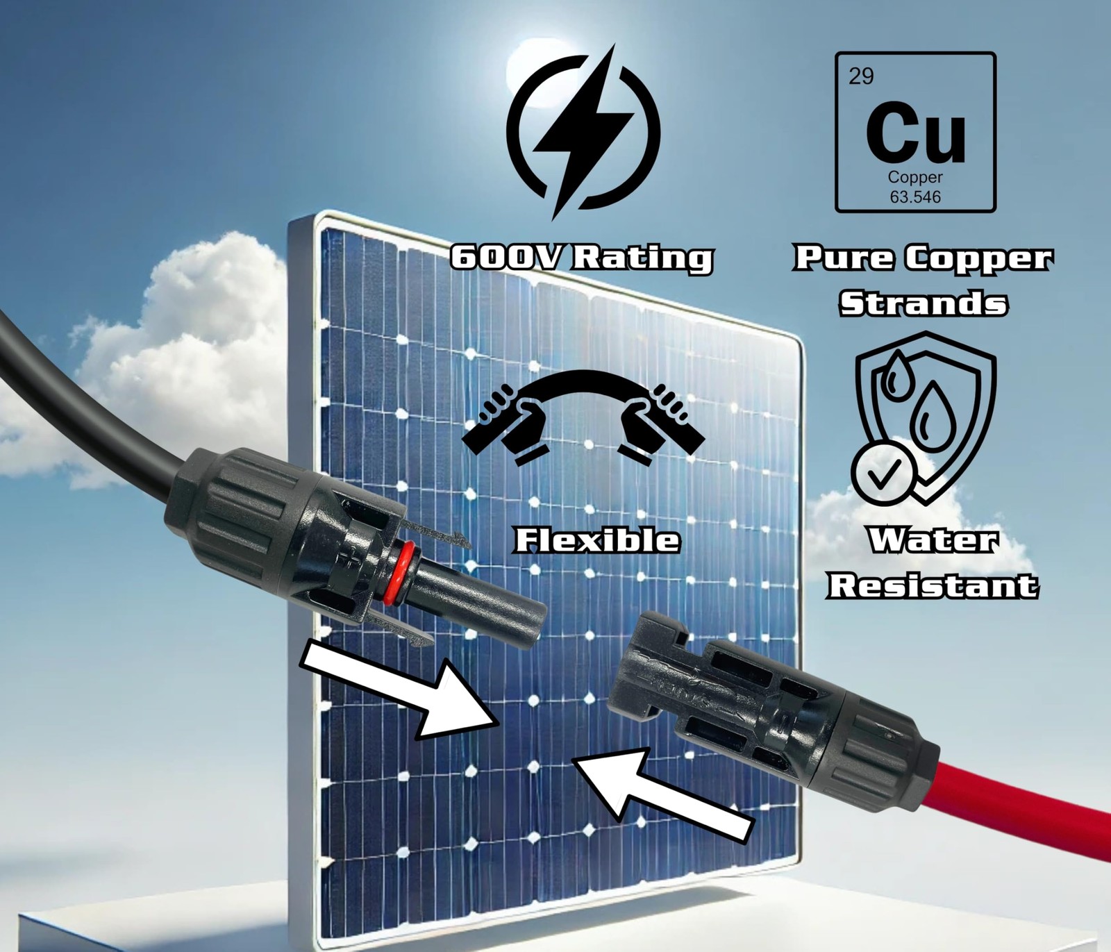 10 Gauge 10 AWG Pair 50 Feet Black + 50 Feet Red PV Photovoltaic Solar Panel …