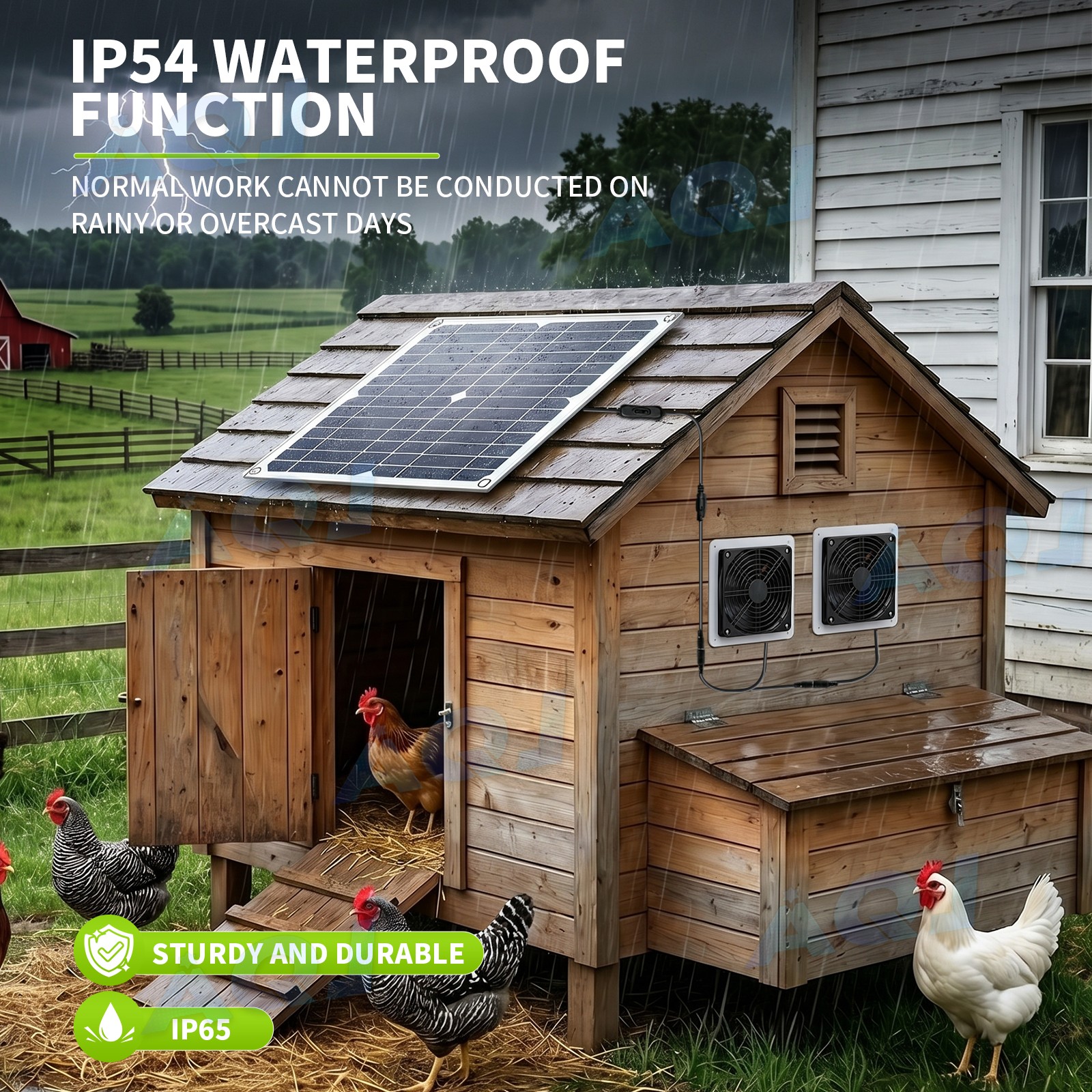 Solar Panel Fan Kit 25W IP57 Waterproof for Outside Small Chicken Coops