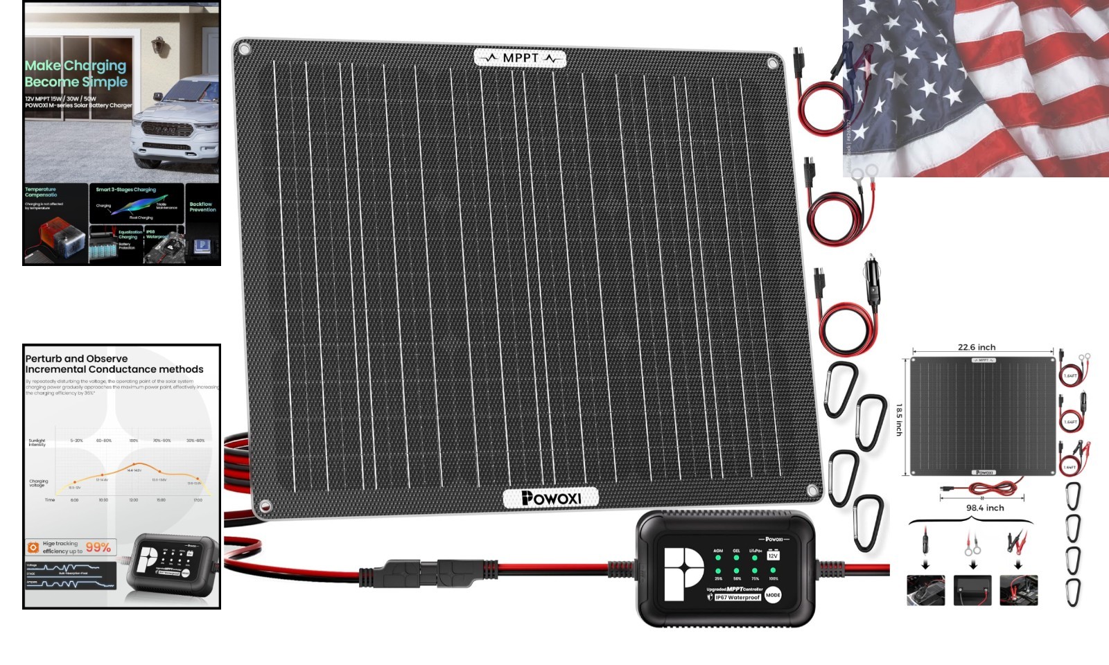 50W Solar Battery Charger: 12V Solar Car Battery Trickle Maintainer – with MP…