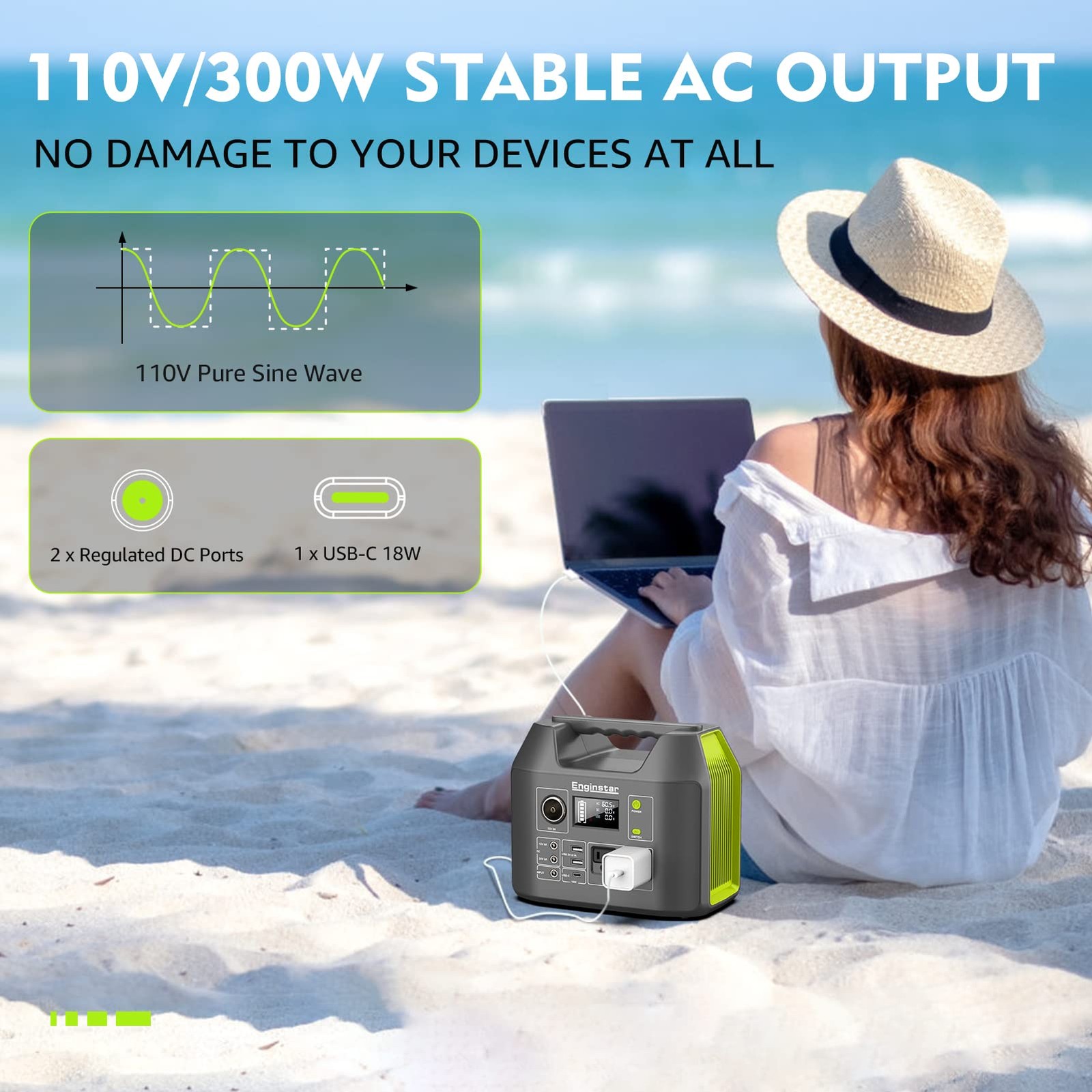 EnginStar Solar Generator, 300W Portable Power Station, 296Wh Lithium Battery…