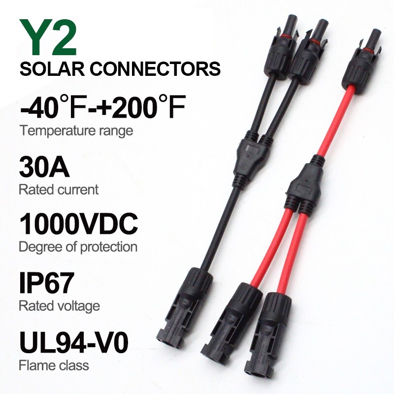 1pair 30A 1 to2 Y Branch Solar Panel Connector Cable Parallel Adapter Waterproof