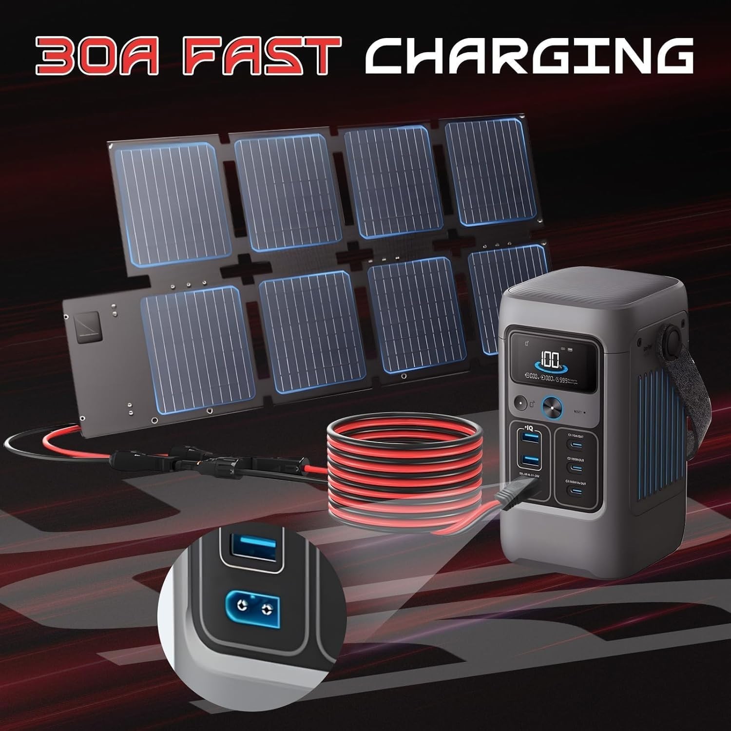 20FT 12AWG XT60 Solar Charging Cable with Caps & Ties