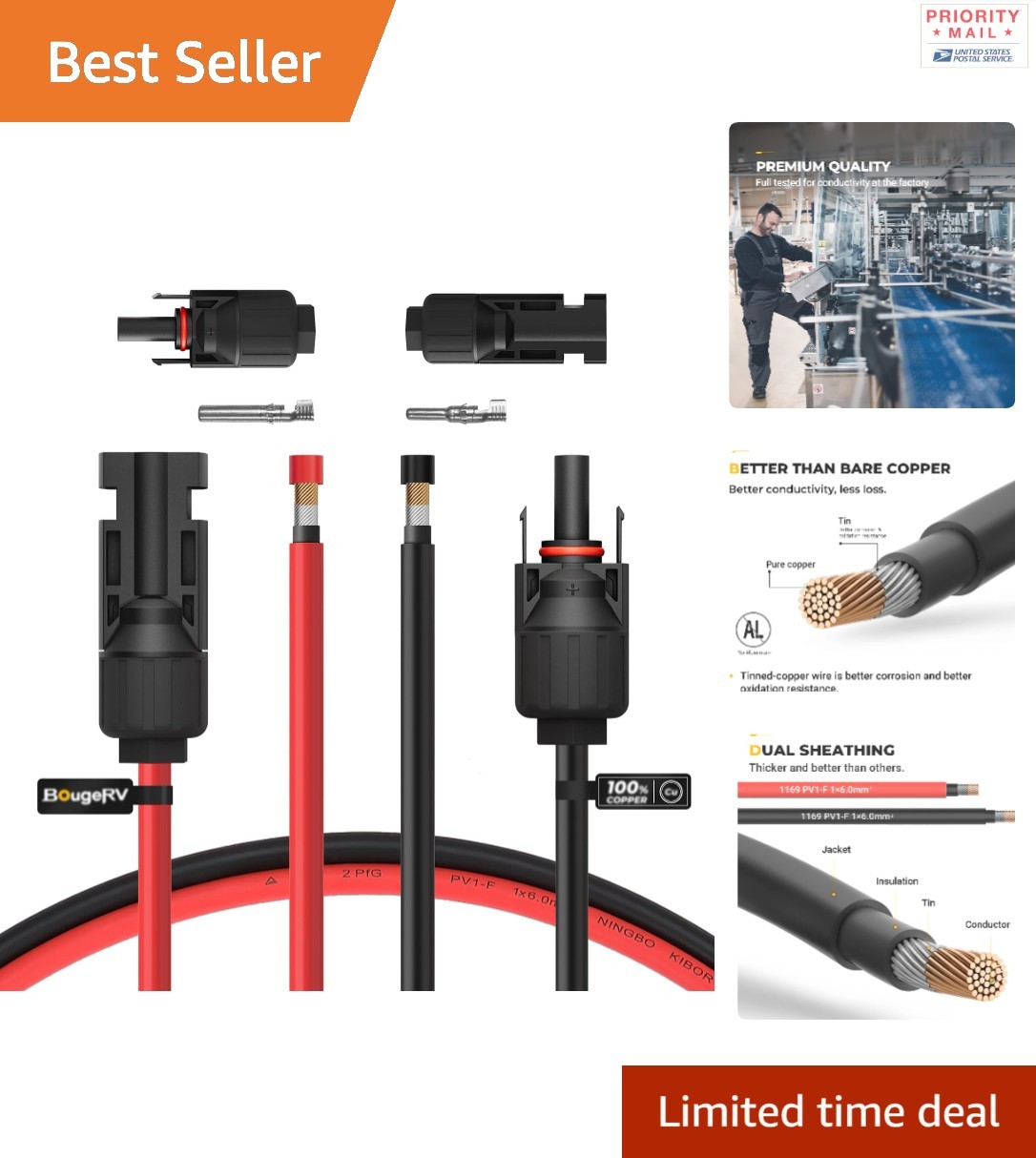 Solar Panel Extension Cable 10AWG 10 Meter with Male Female Connectors Kit