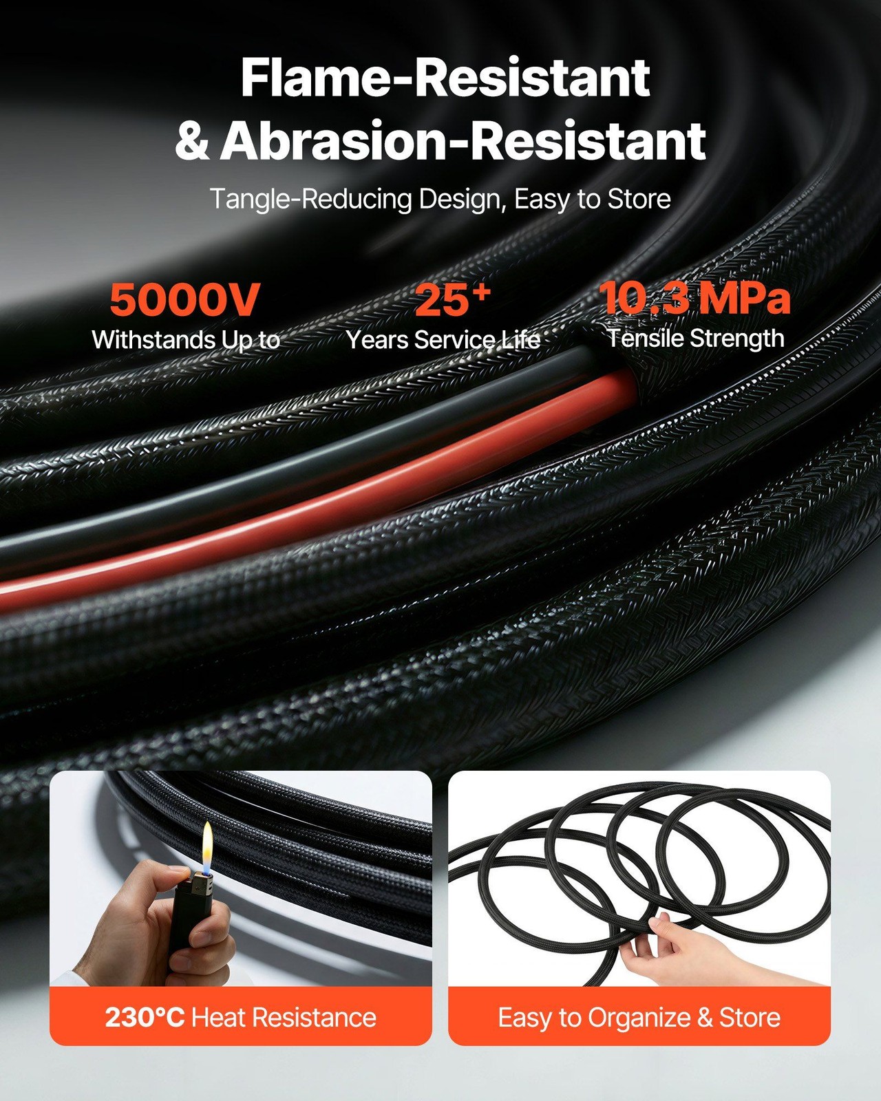 30-Foot 10AWG Solar Cable, UV/Heat Resistant XLPE, IP67, MC4 Male & Female