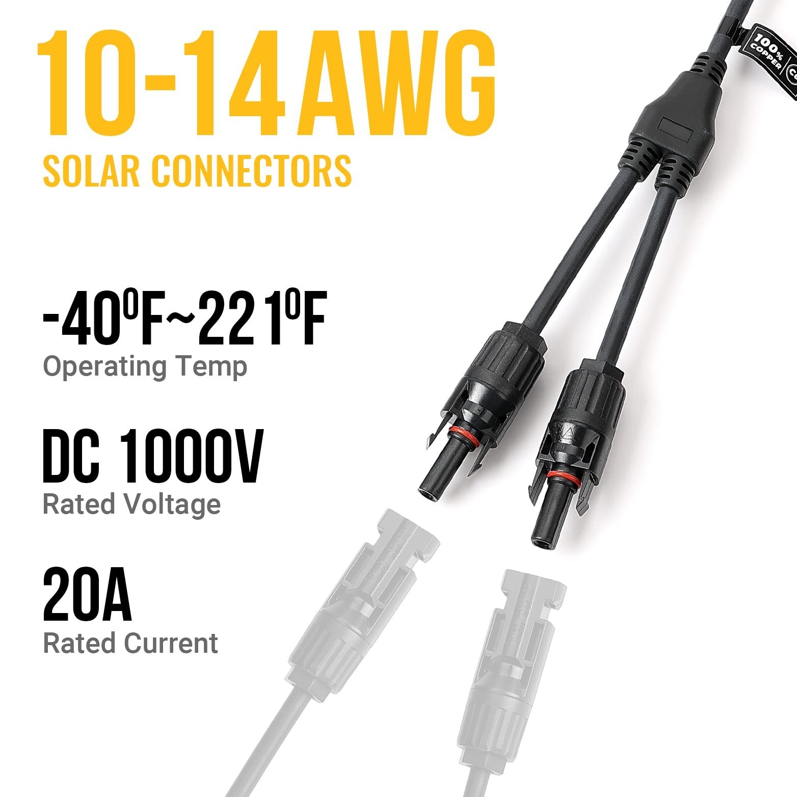 2 Pairs Y Branch Solar Connectors Parallel Adapter Cable Kit for Solar Panels